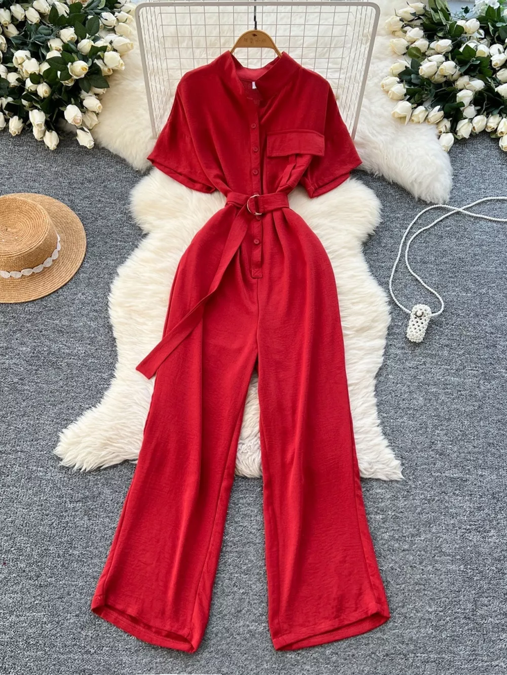 Button Front Wide Leg Jumpsuit, image 2