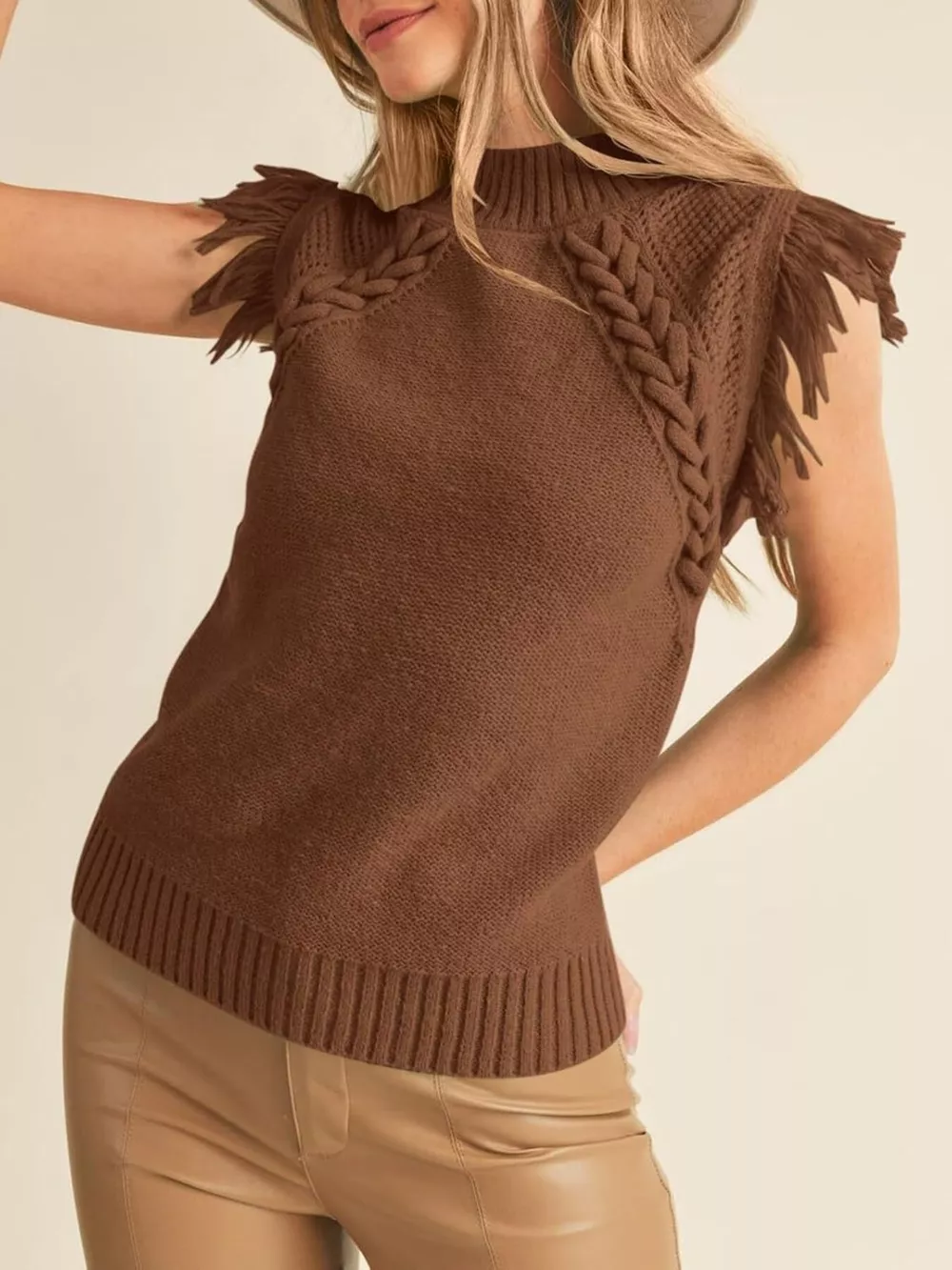 Braided Trim Fringe Sweater Top, image 2
