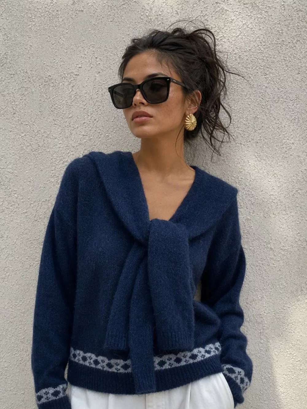 Scarf Detail Dropped Shoulder Sweater, image 22
