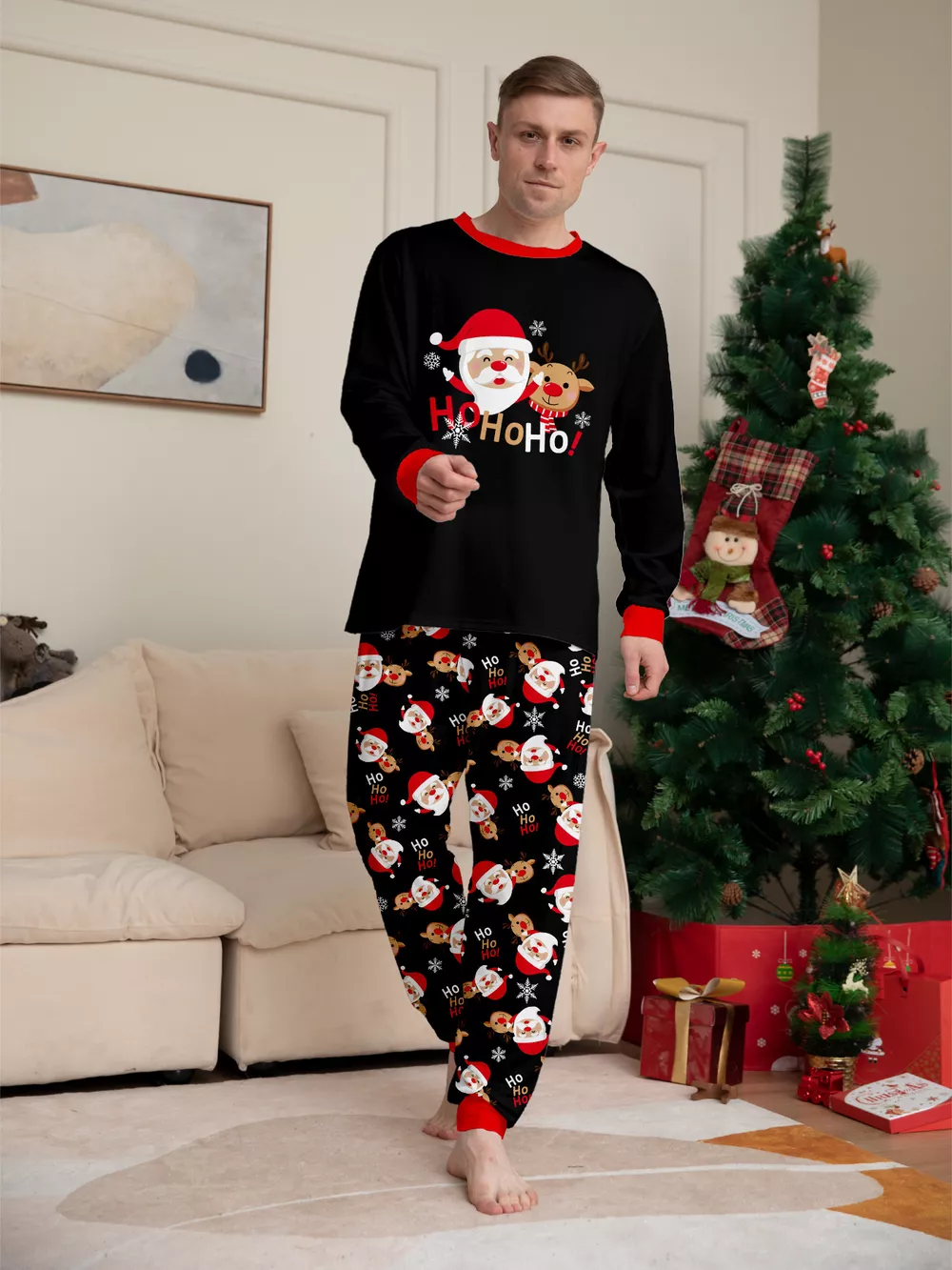 Full Size Matching Family Christmas Pajamas Set with Santa and Reindeer Print Plus Size, image 7