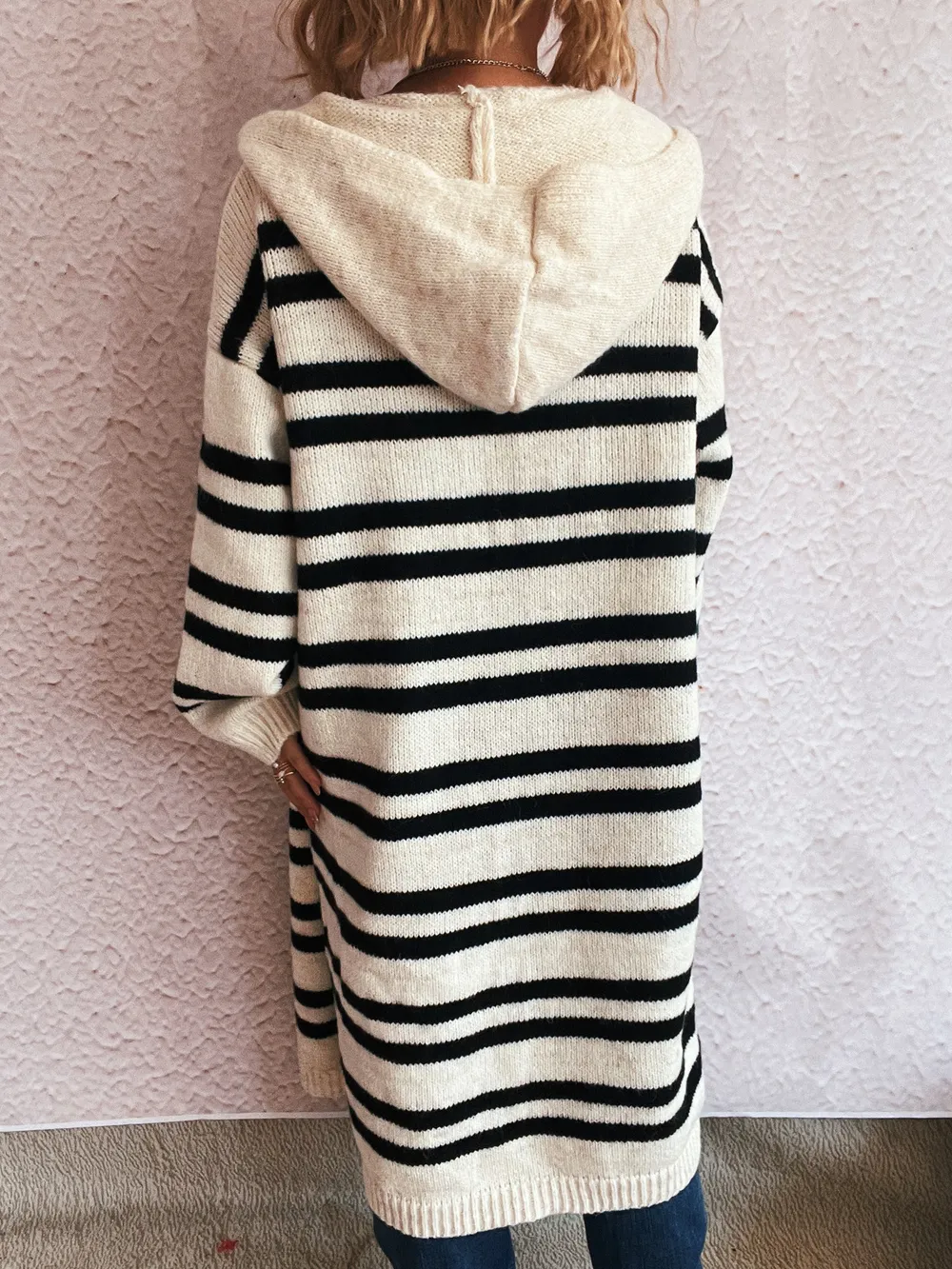 Striped Open Front Hooded Cardigan, image 25