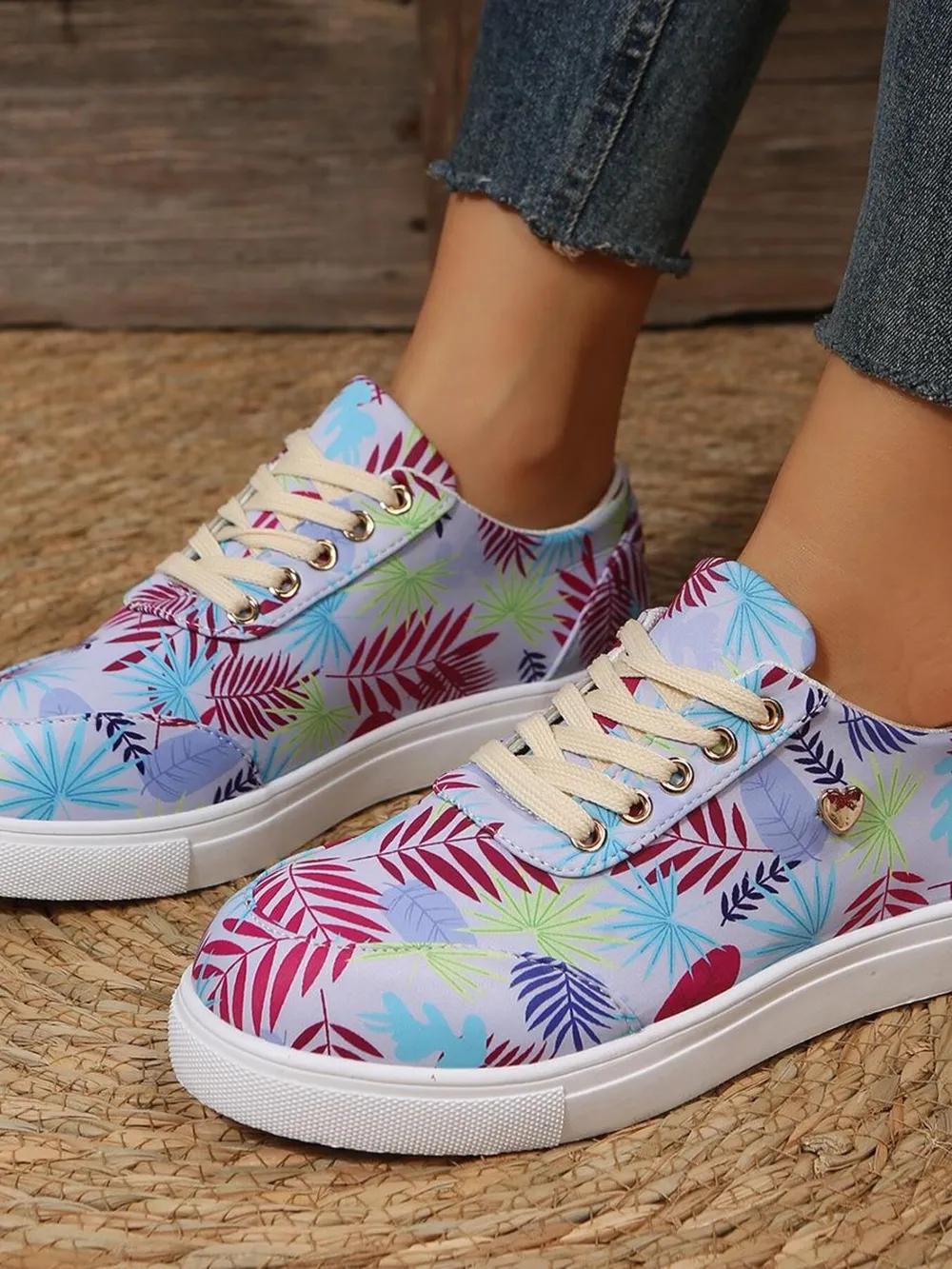 Tropical Leaf Print Canvas Sneakers, image 5