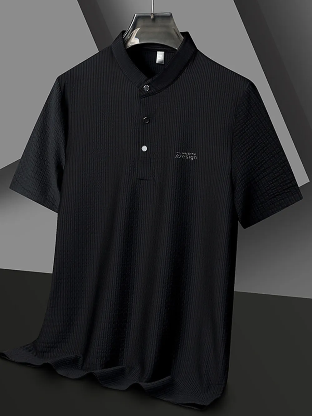 Men's Plus Size Textured Button Detail Short Sleeve Top