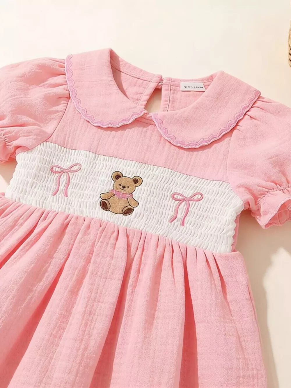 Children's Bear Embroidered Smocked Dress, image 2