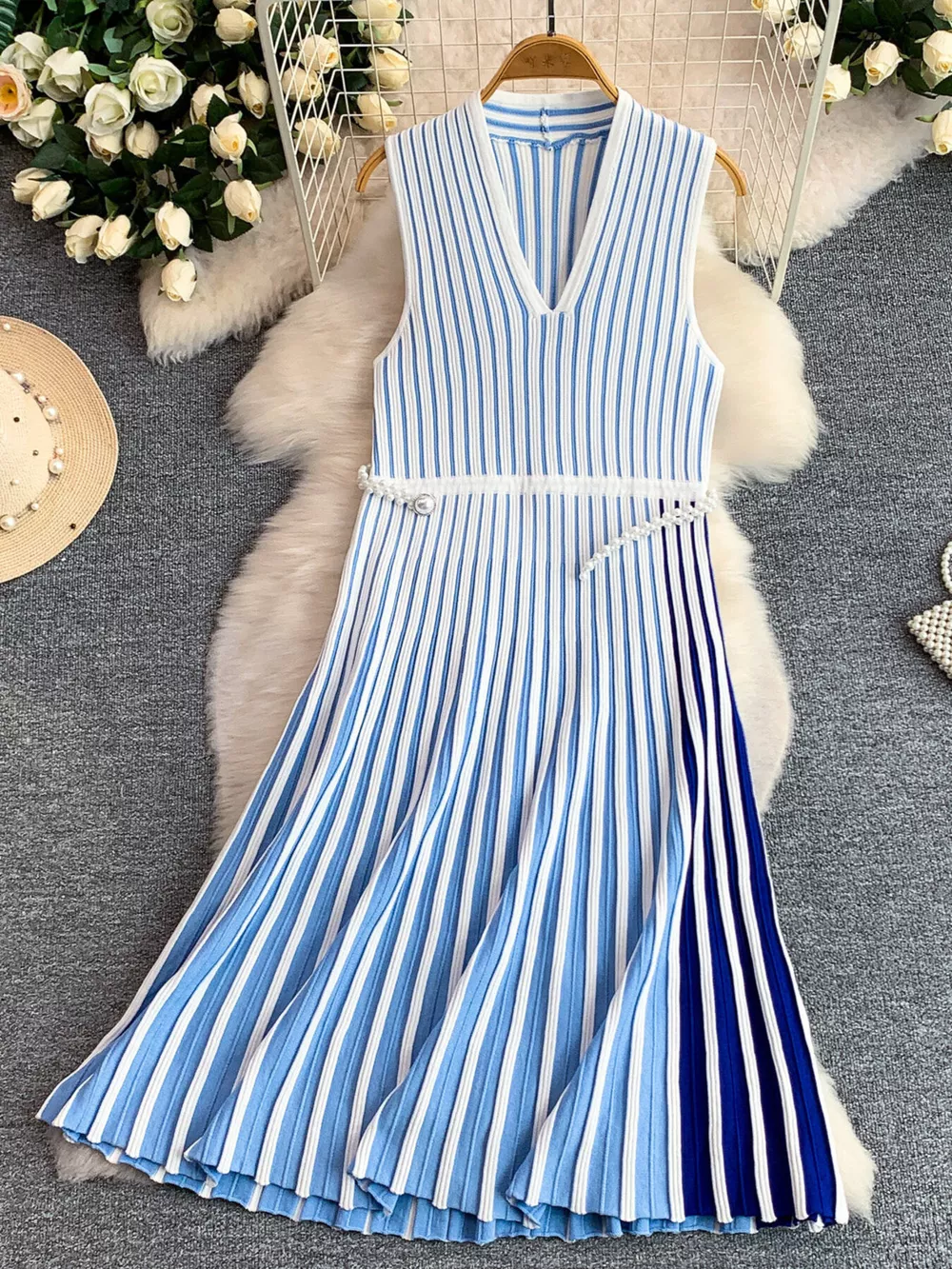 Striped Sleeveless Midi Dress, image 3
