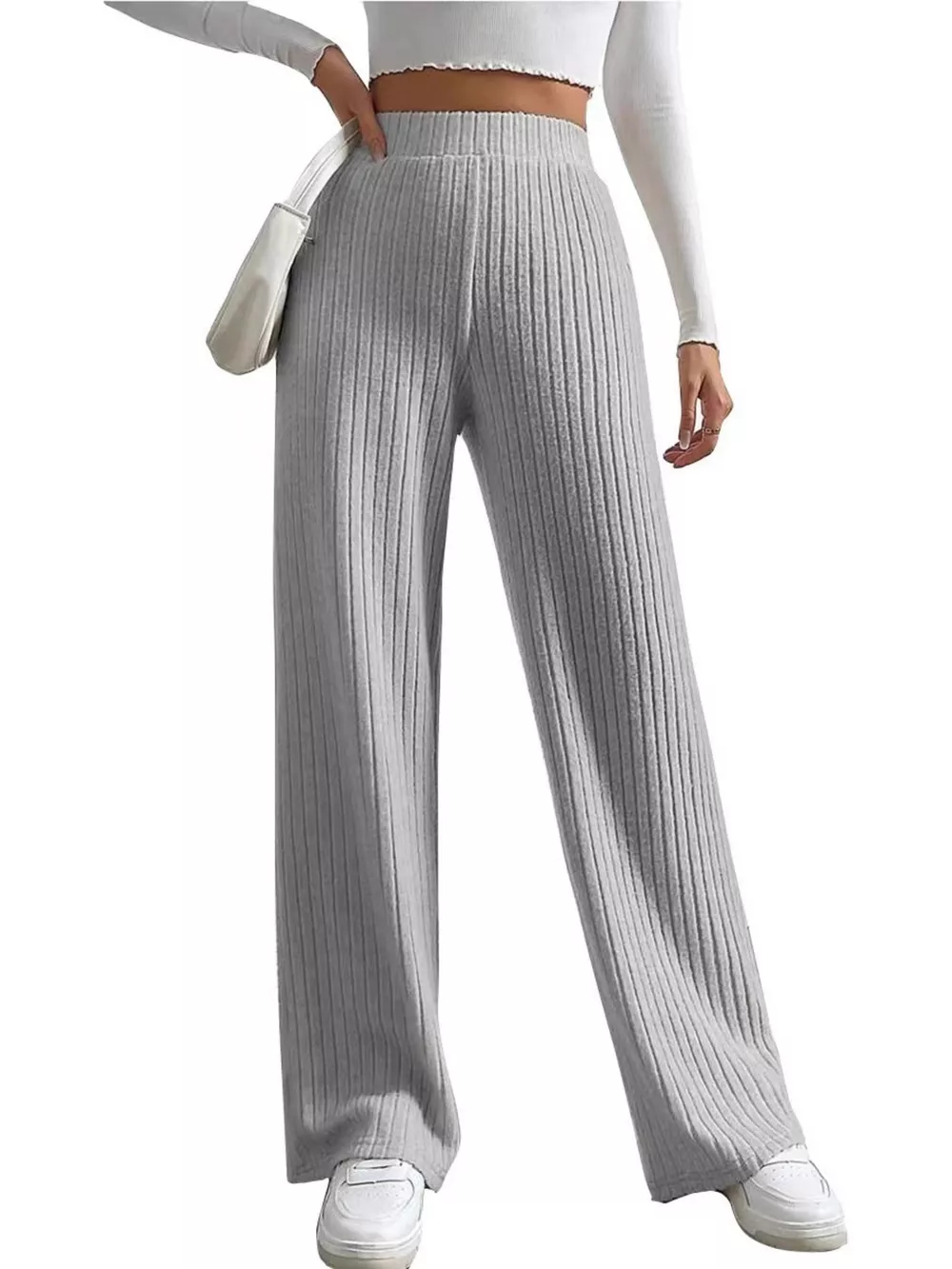 Ribbed Knit Wide-Leg Sweater Pants, image 6