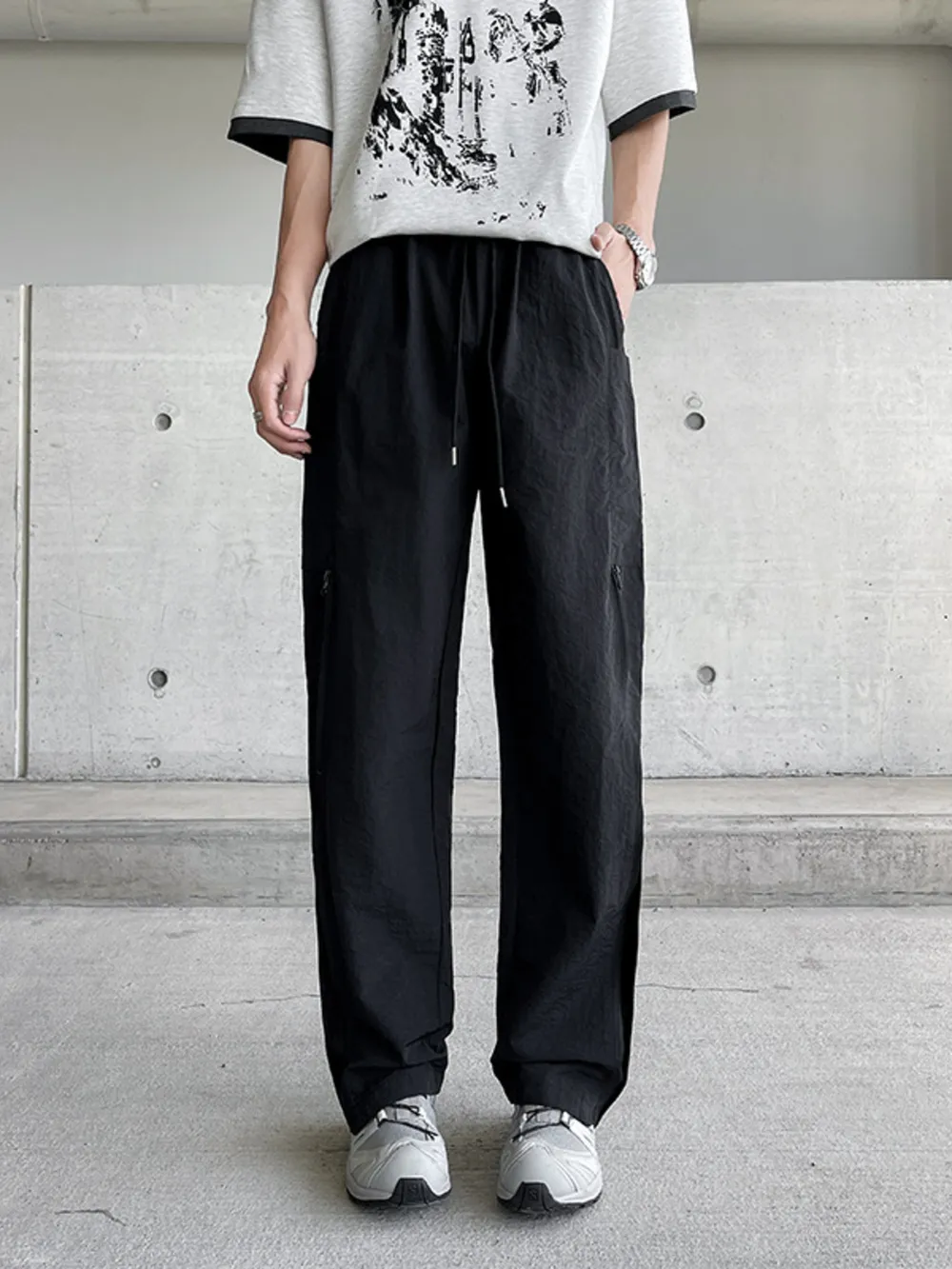 Men's Plus Size Casual Drawstring Wide Leg Pants