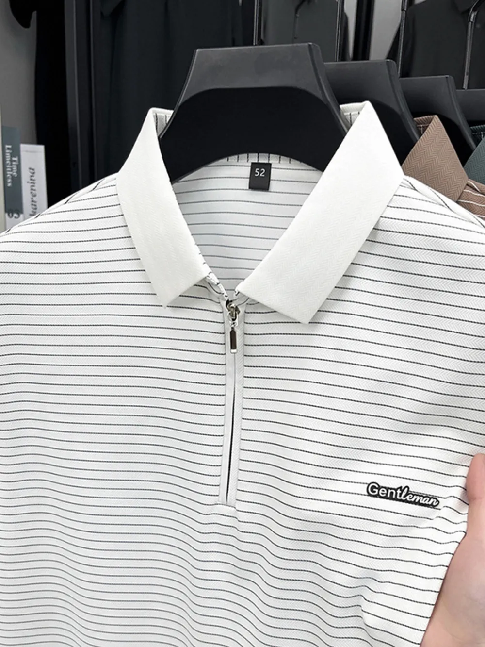 Men's Plus Size Quarter Zip Short Sleeve Striped Polo, image 8