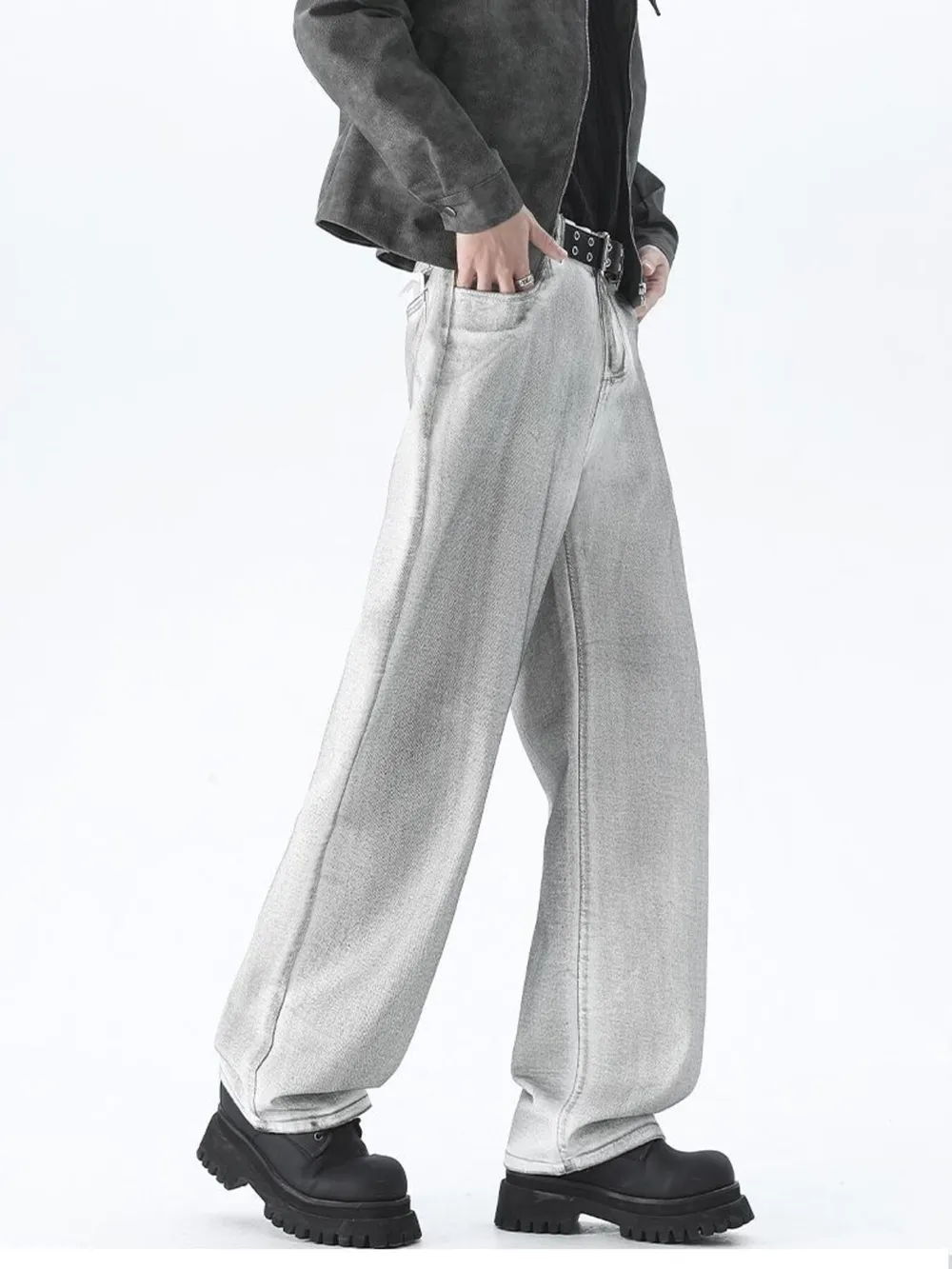 Men's Plus Size Wide Leg High Waisted Jeans, image 5