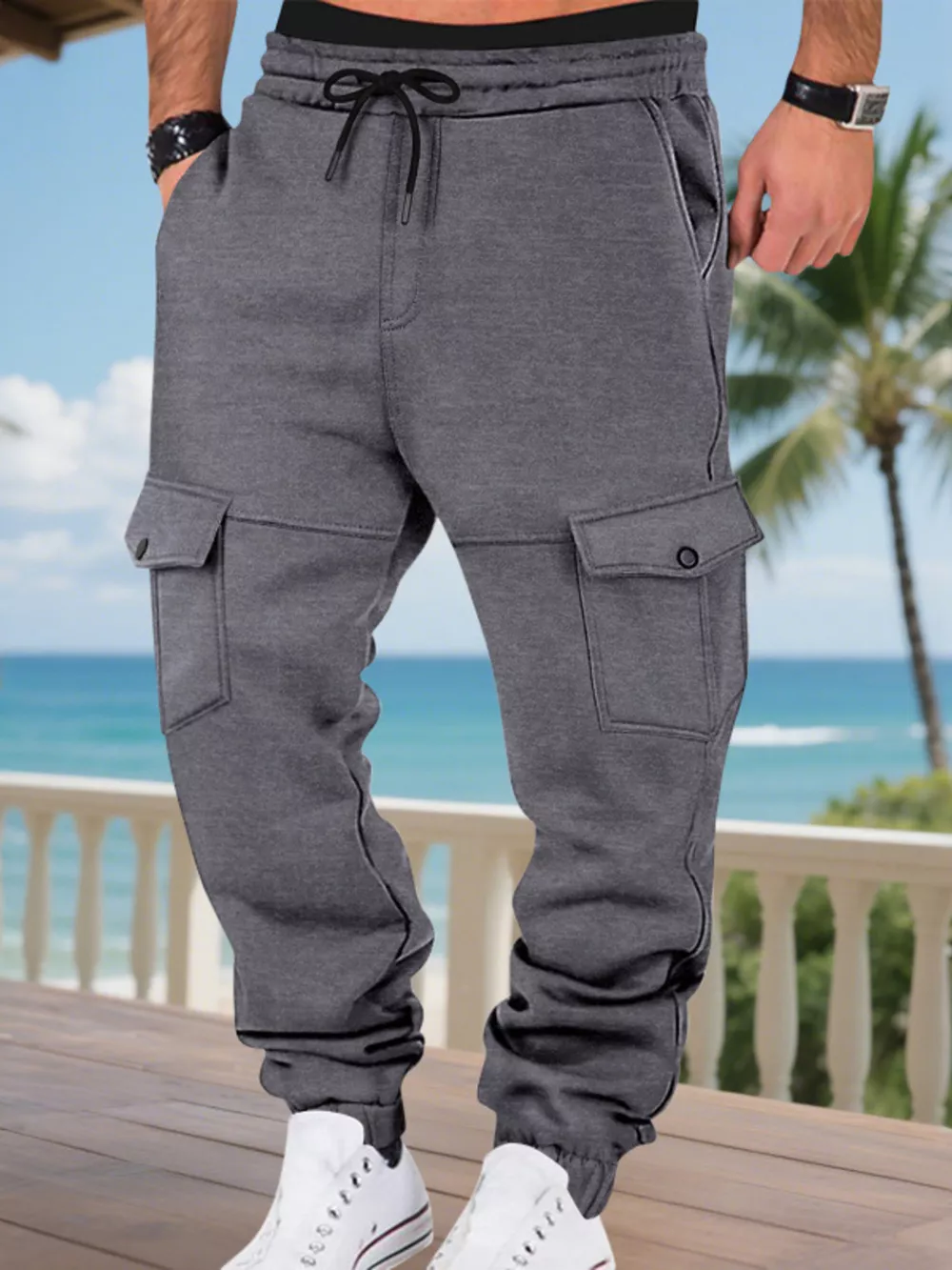 Men's Full Size Cargo Joggers with Multi-Pockets Plus Size, image 5