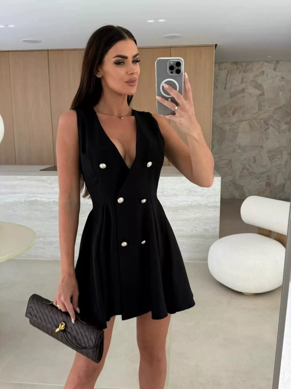 Double-Breasted V-Neck Mini Dress, image 5