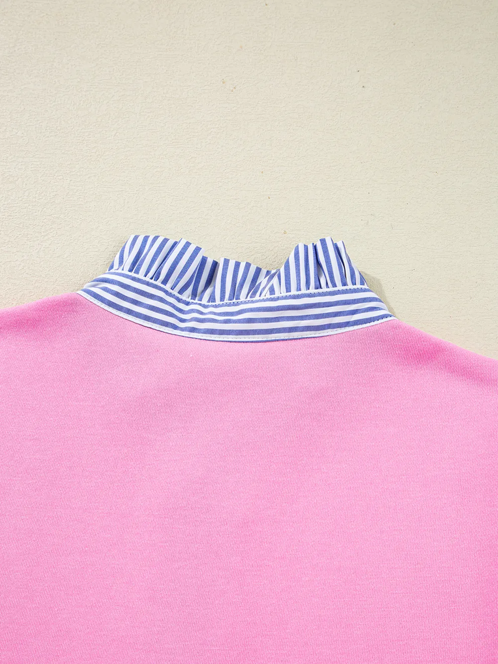 Contrast Striped Collar Patchwork Puff Sleeve Ruffle Hem Mini Dress, image 4