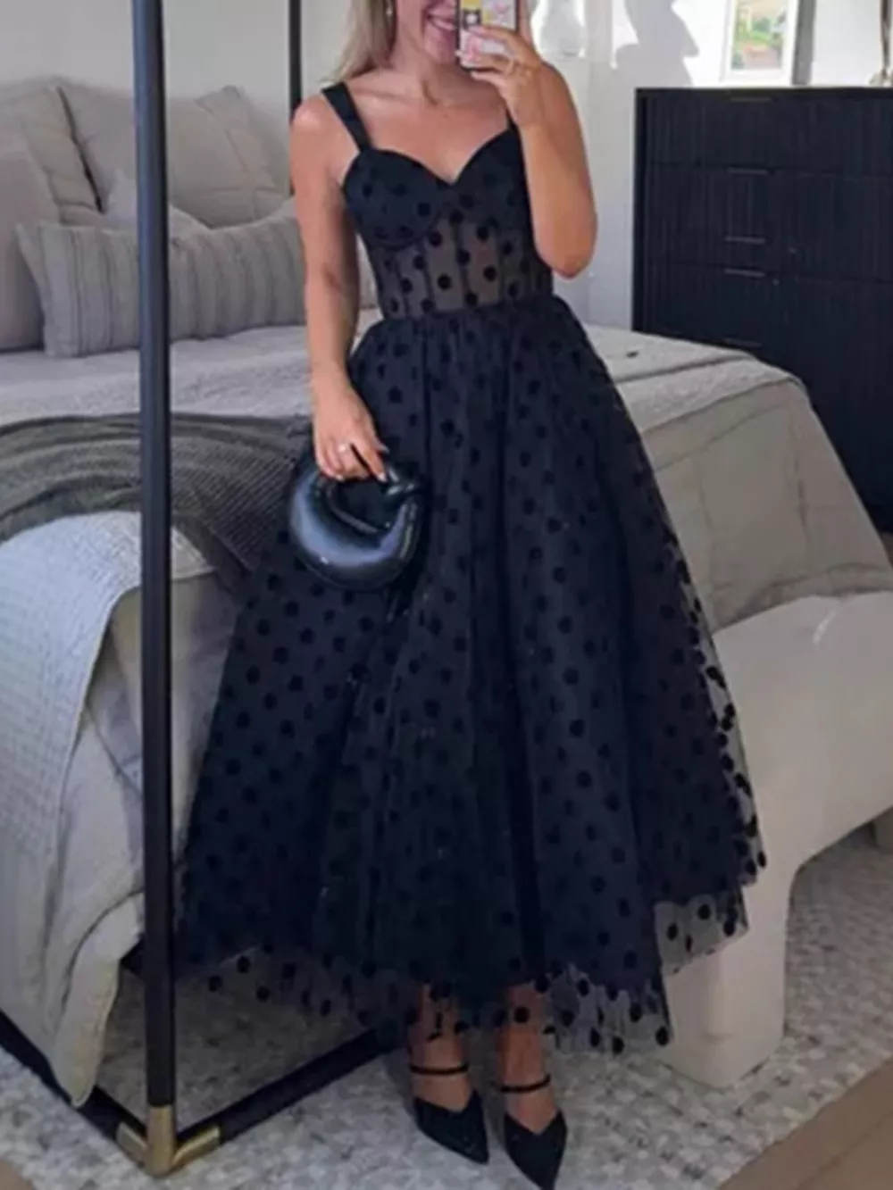 Polka Dot Tulle Sleeveless Midi Dress, image 5