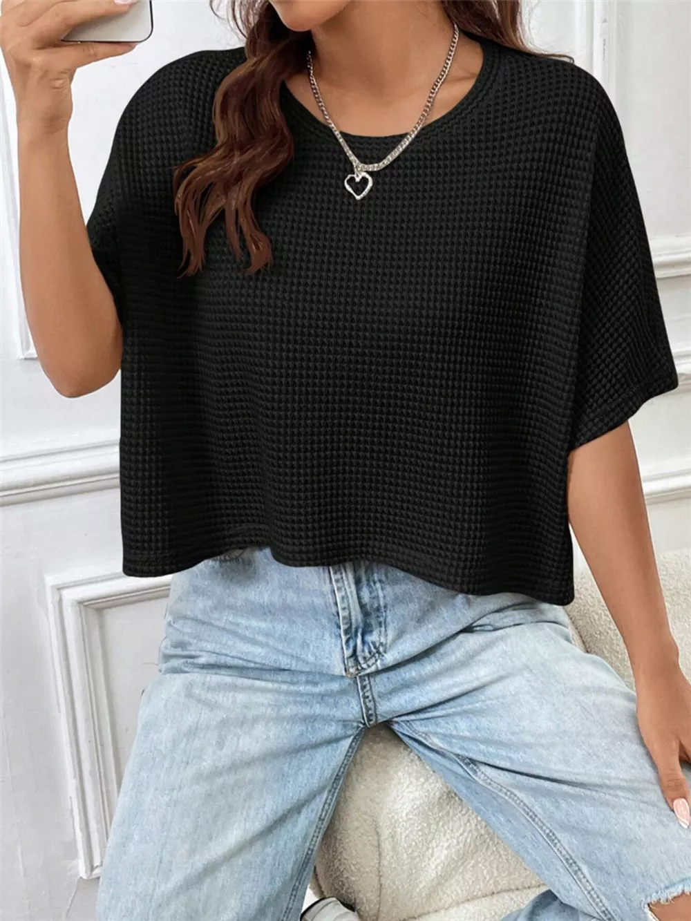 Waffle Knit Cropped T-Shirt, image 6