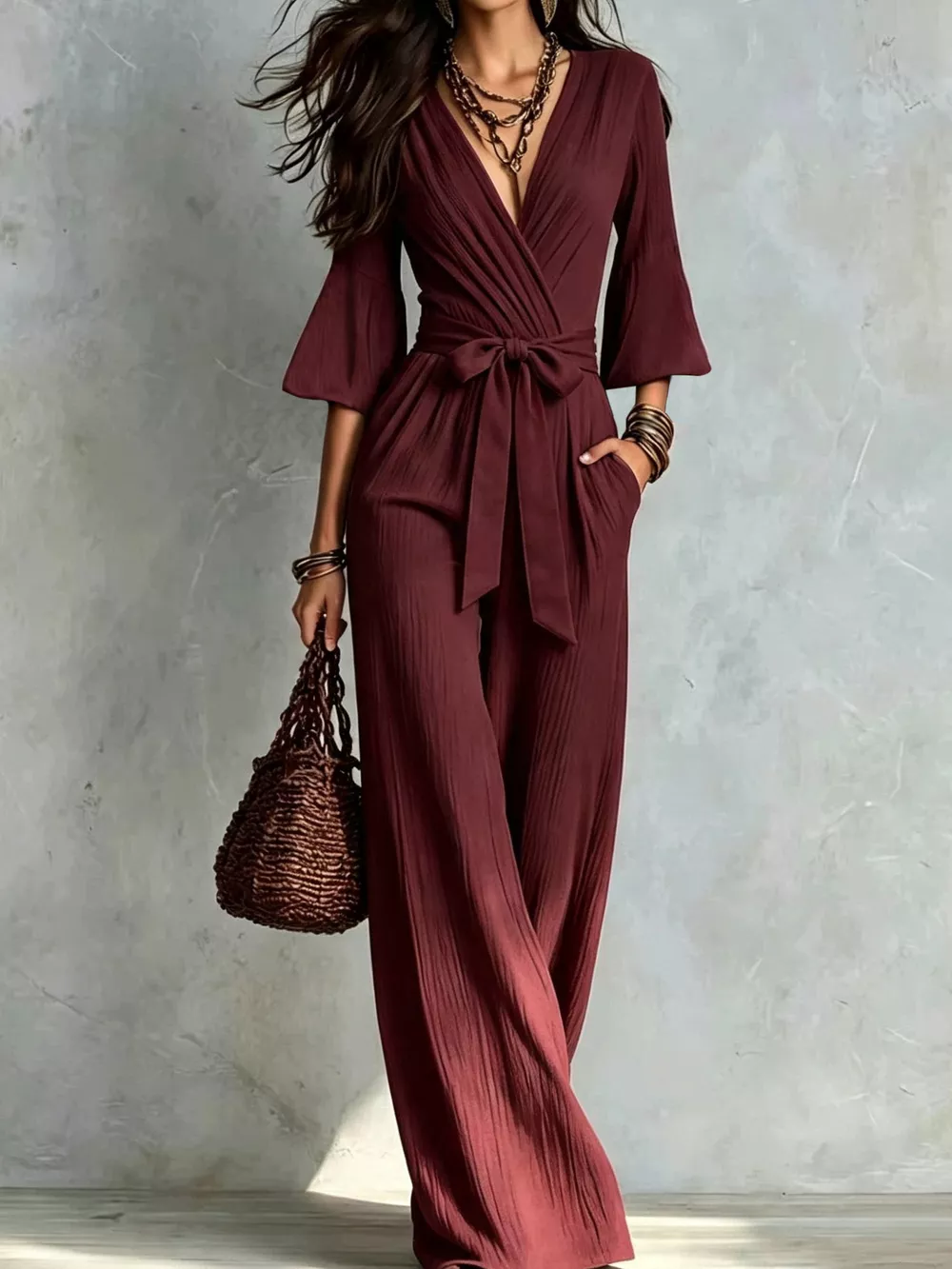 Pleated Wide-Leg Jumpsuit with Tie-Waist, image 11