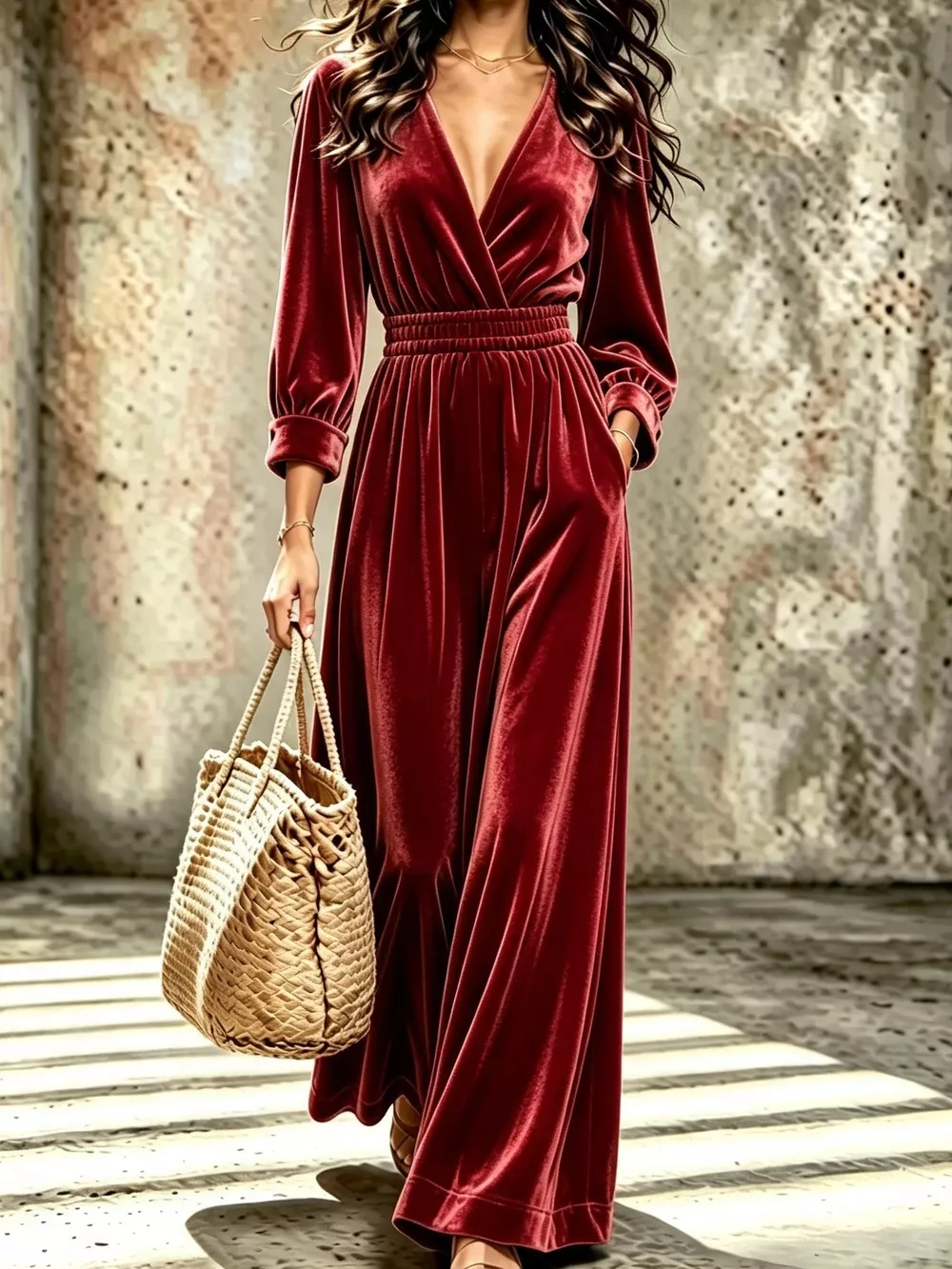 Velvet Surplice Long Sleeve Jumpsuit, image 3