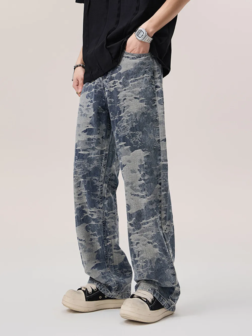 Men's Wash Wide Leg Jeans, image 6