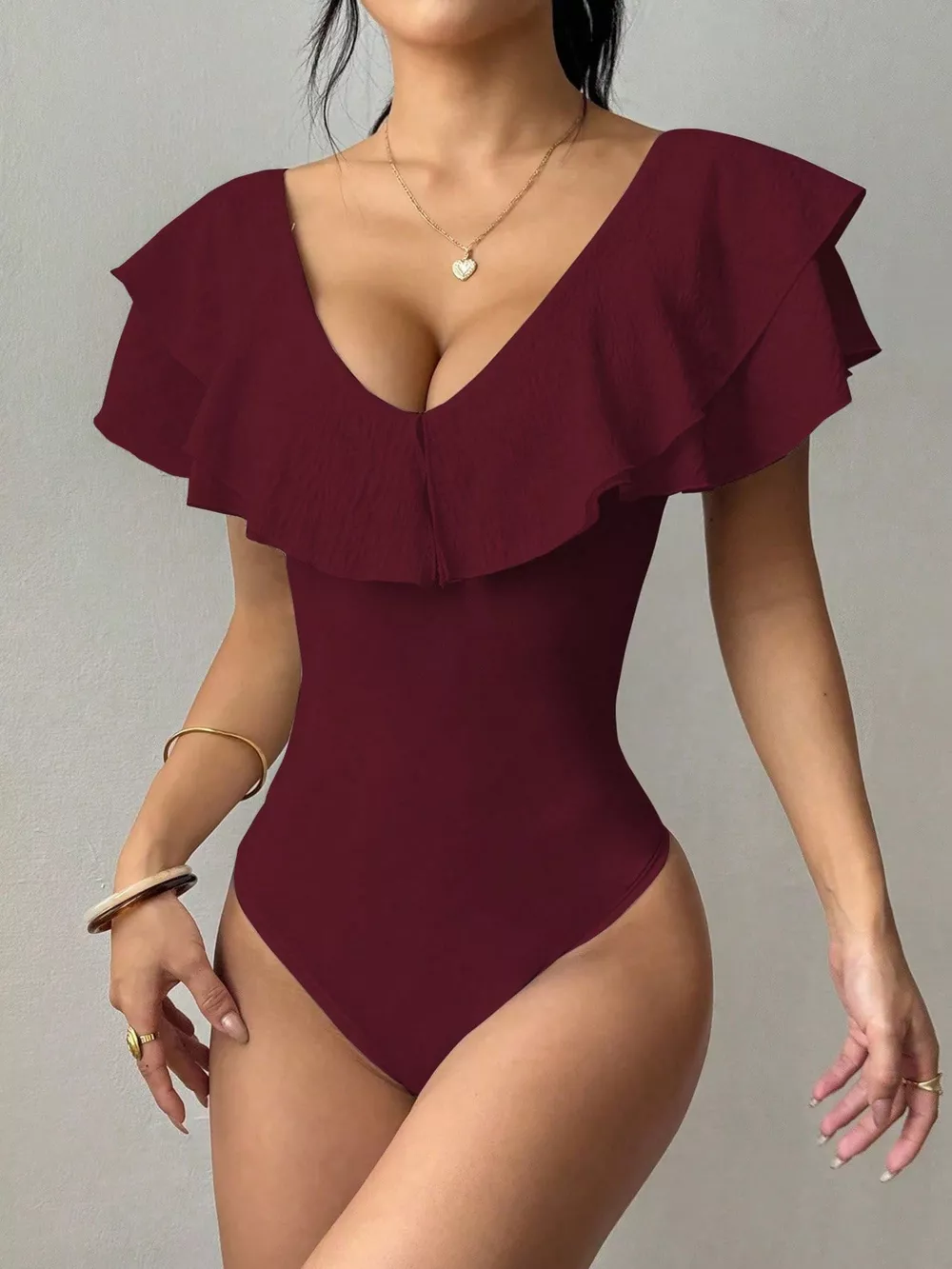 Ruffle Trim V-Neck Bodysuit, image 14
