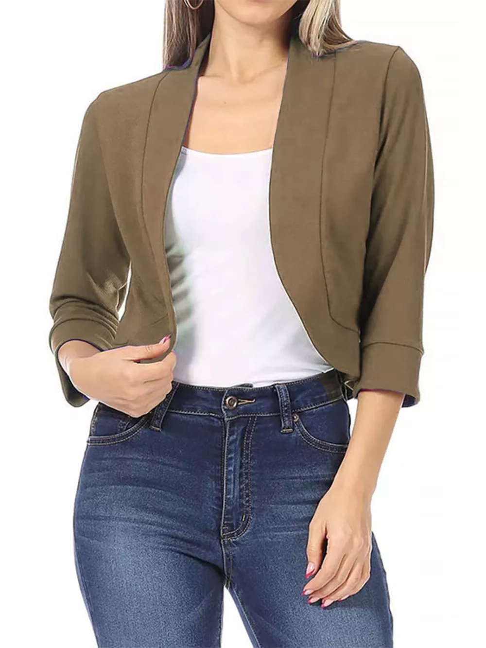 Full Size Cropped Open Front Blazer Plus Size, image 9