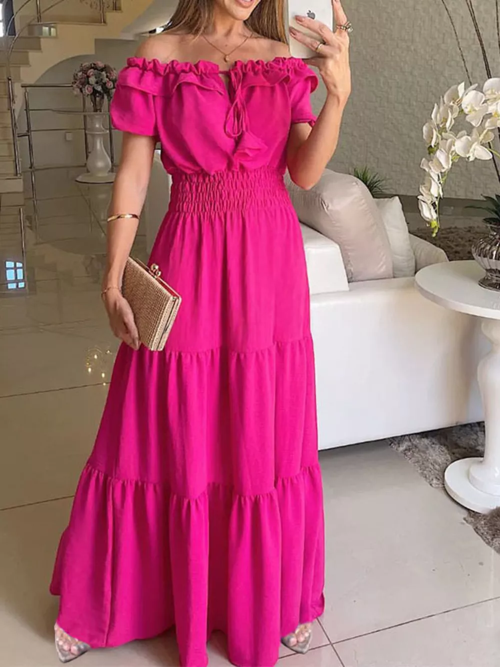 Off-Shoulder Ruffled Tiered Maxi Dress, image 5