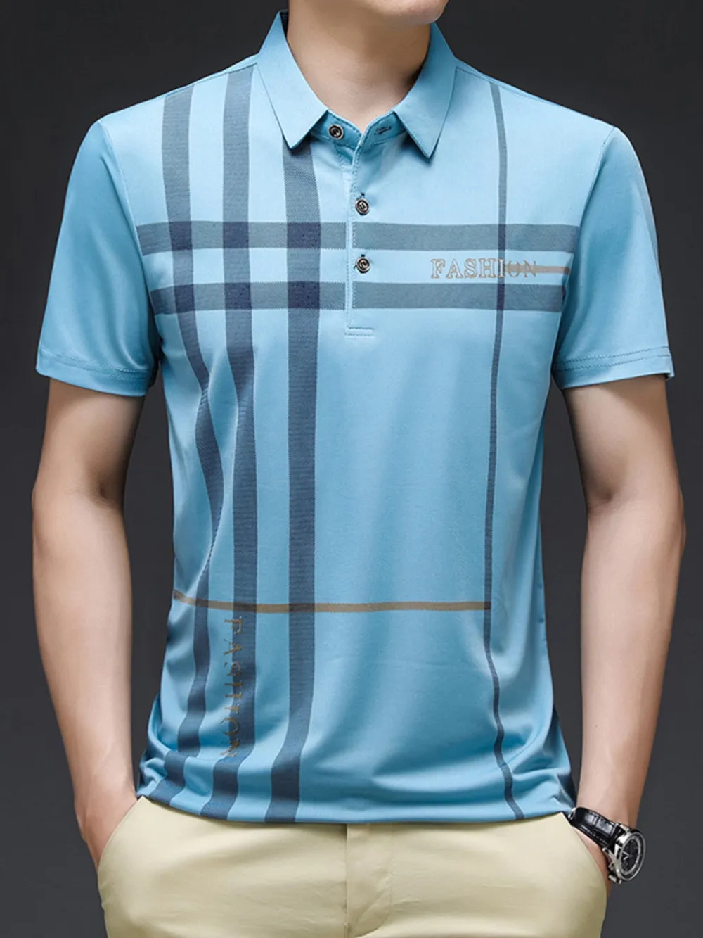 Men's Plus Size Plaid Pattern Short Sleeve Polo Shirt, image 2
