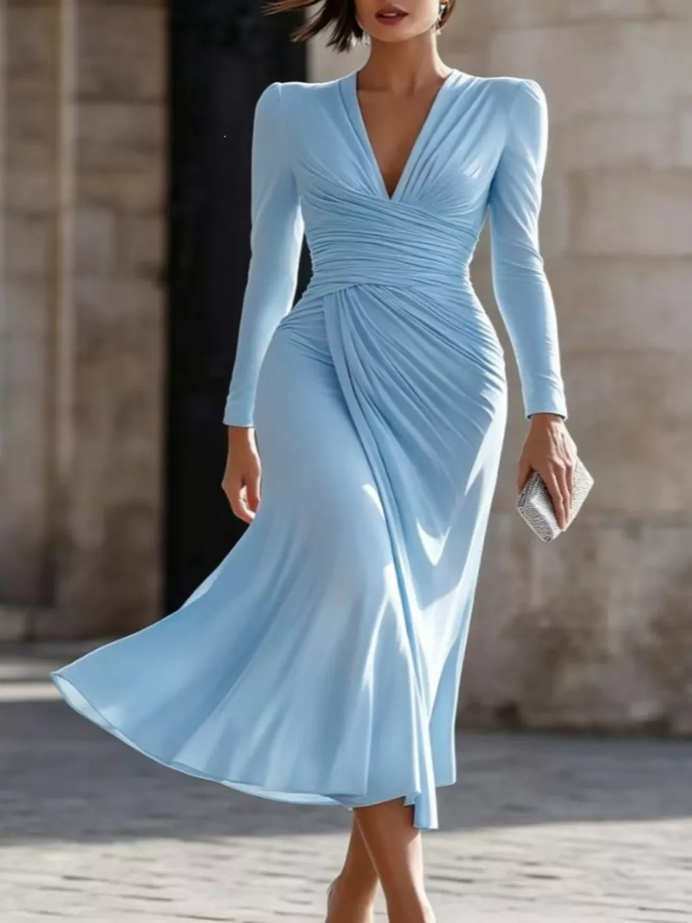 Full Size Ruched Long Sleeve Midi Dress Plus Size, image 5