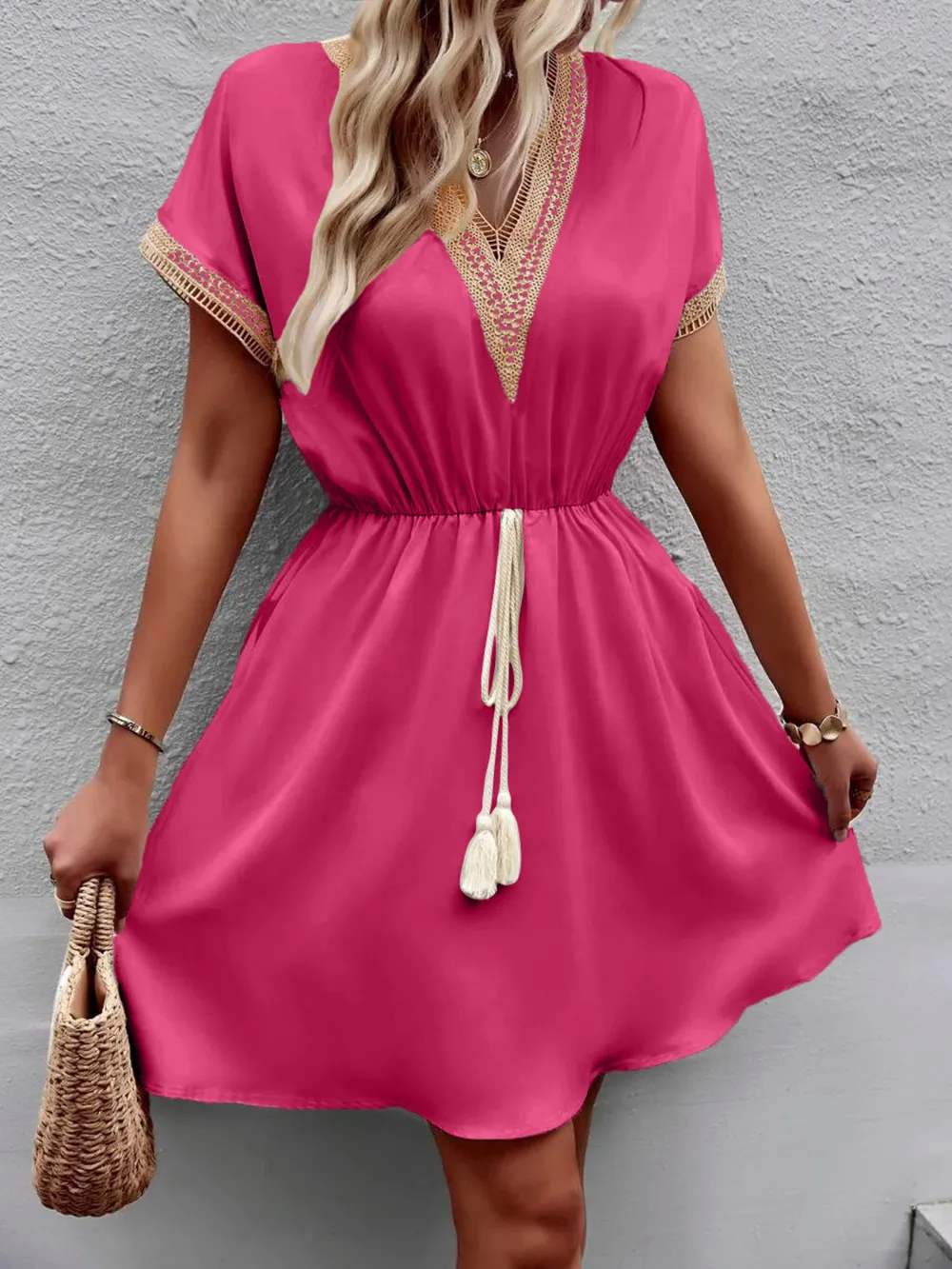 V-Neck Short Sleeve Mini Dress, image 17