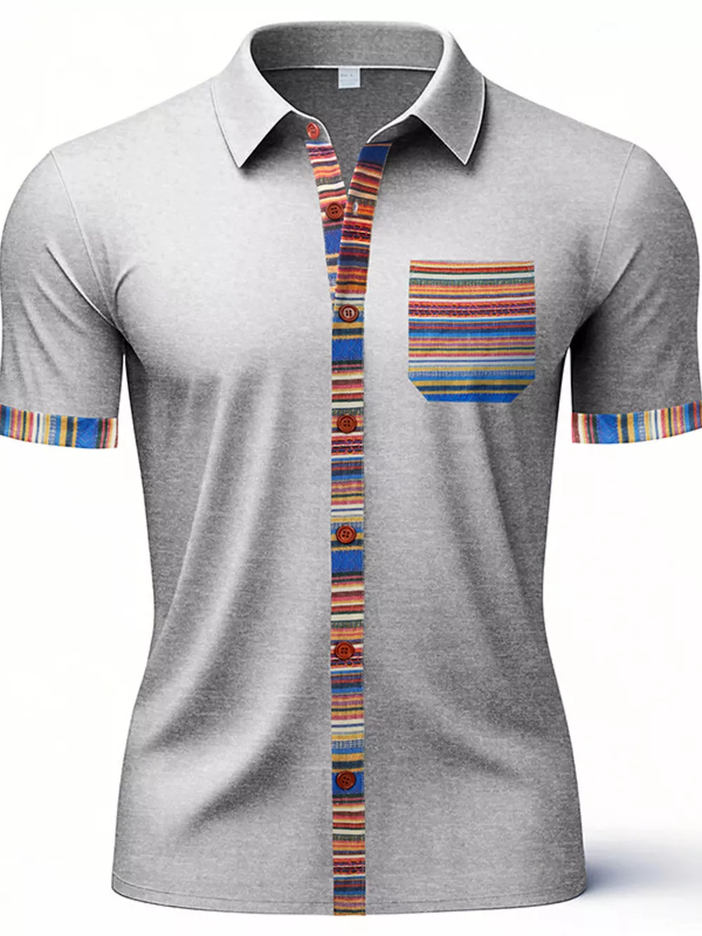 Men's Full Size Short Sleeve Shirt with Colorful Trim Plus Size, image 12