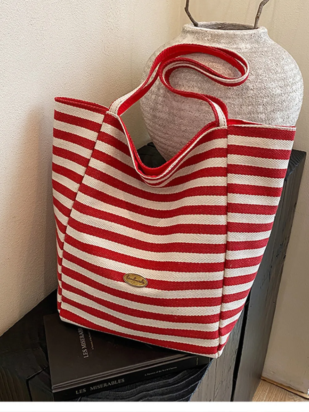 Striped Canvas Tote Bag, image 11