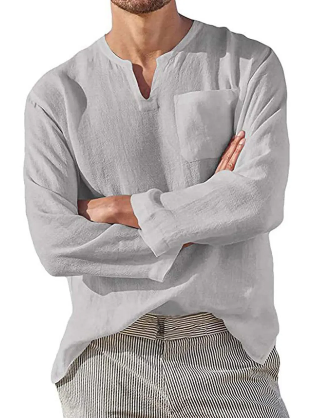 Men's Full Size Notched Long Sleeve Top Plus Size, image 6
