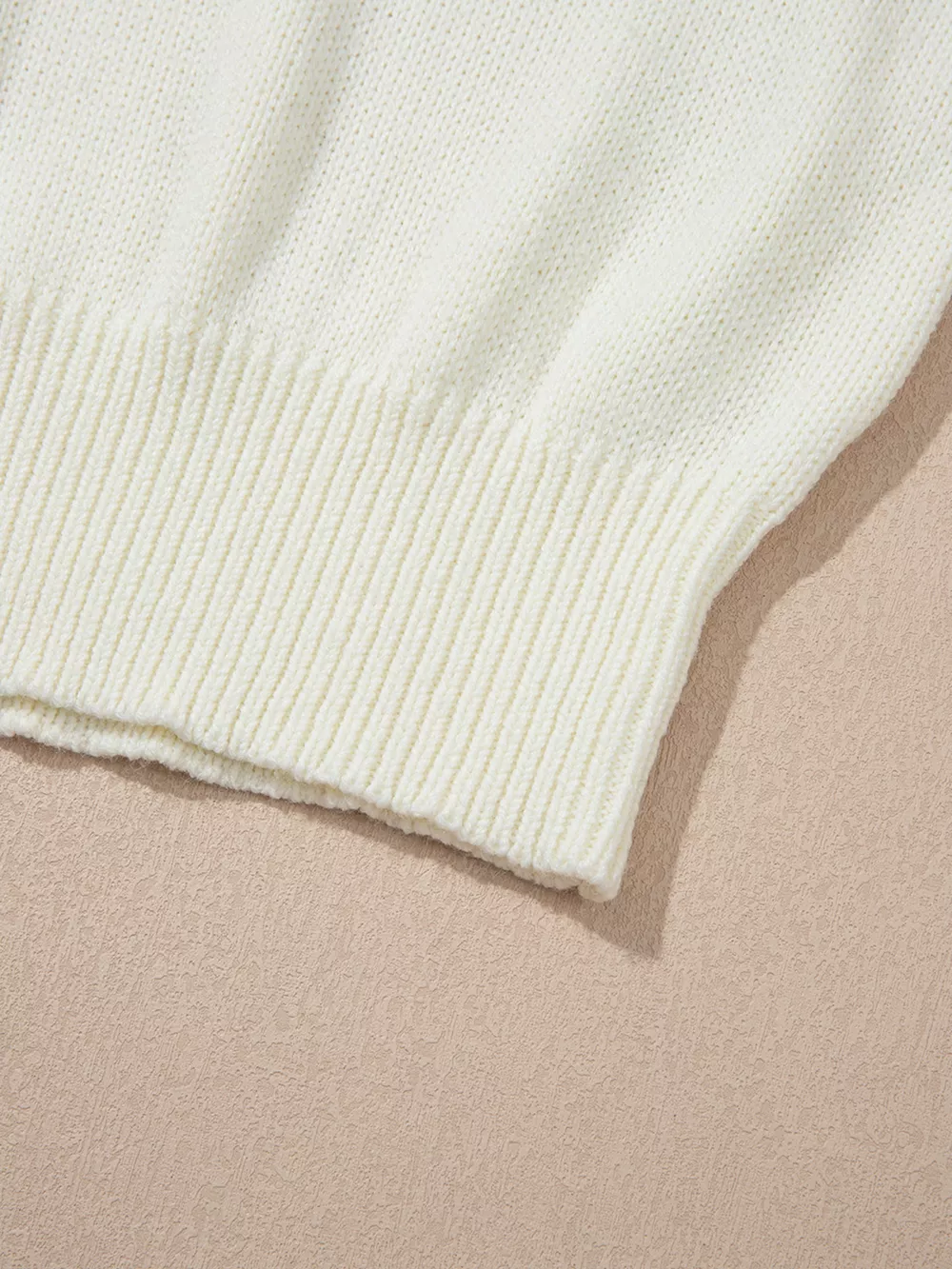 Flower Detail Round Neck Contrast Textured Puff Sleeve Sweater, image 5