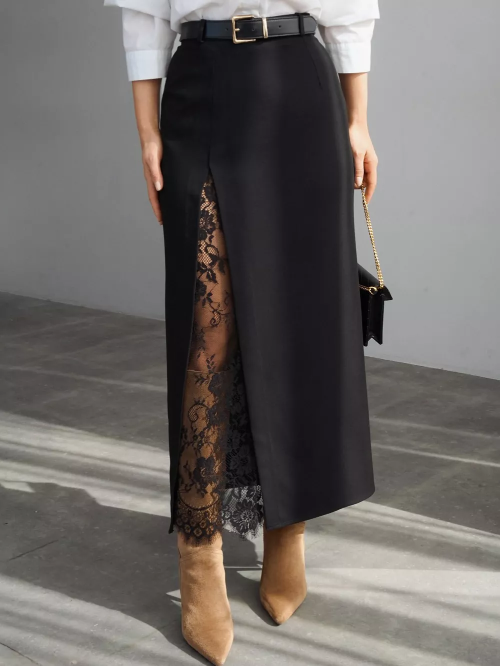 Elegant Lace-Trimmed Slit A-Line Skirt, image 14