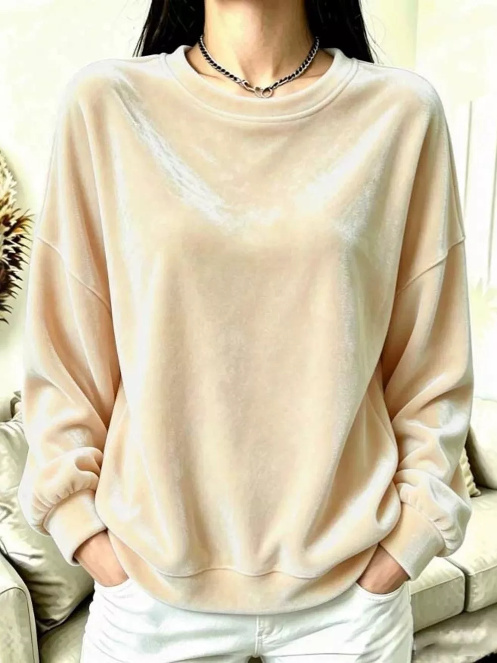 Full Size Velvet Dropped Shoulder Sweatshirt Plus Size, image 3