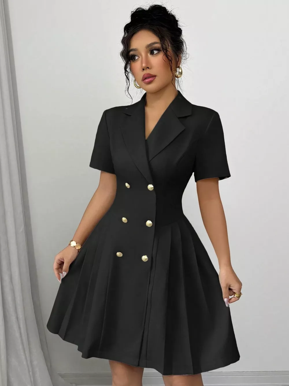 Double-Breasted Pleated Blazer Dress, image 8