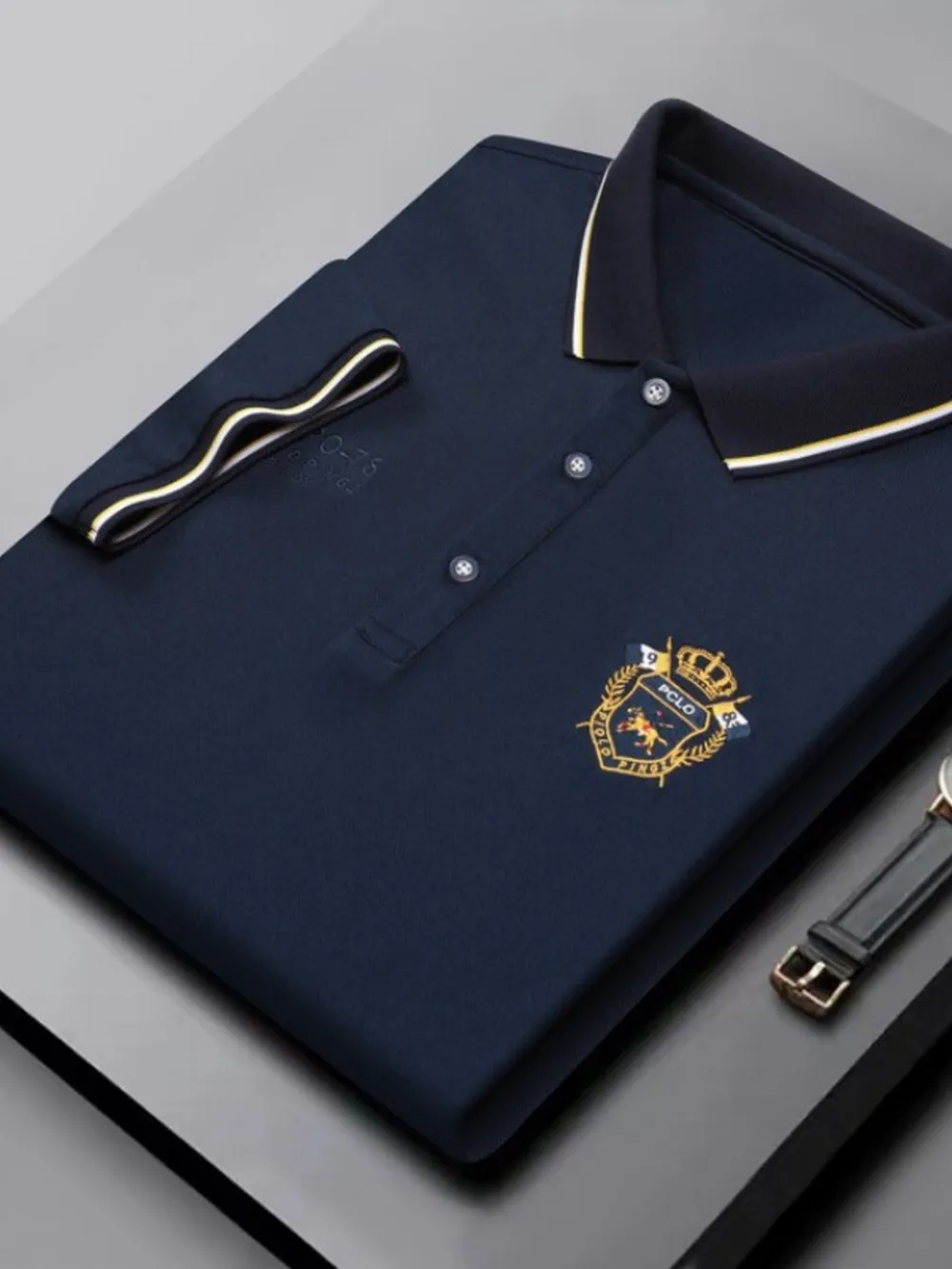 Men's Plus Size Embroidered Detail Short Sleeve Polo, image 6