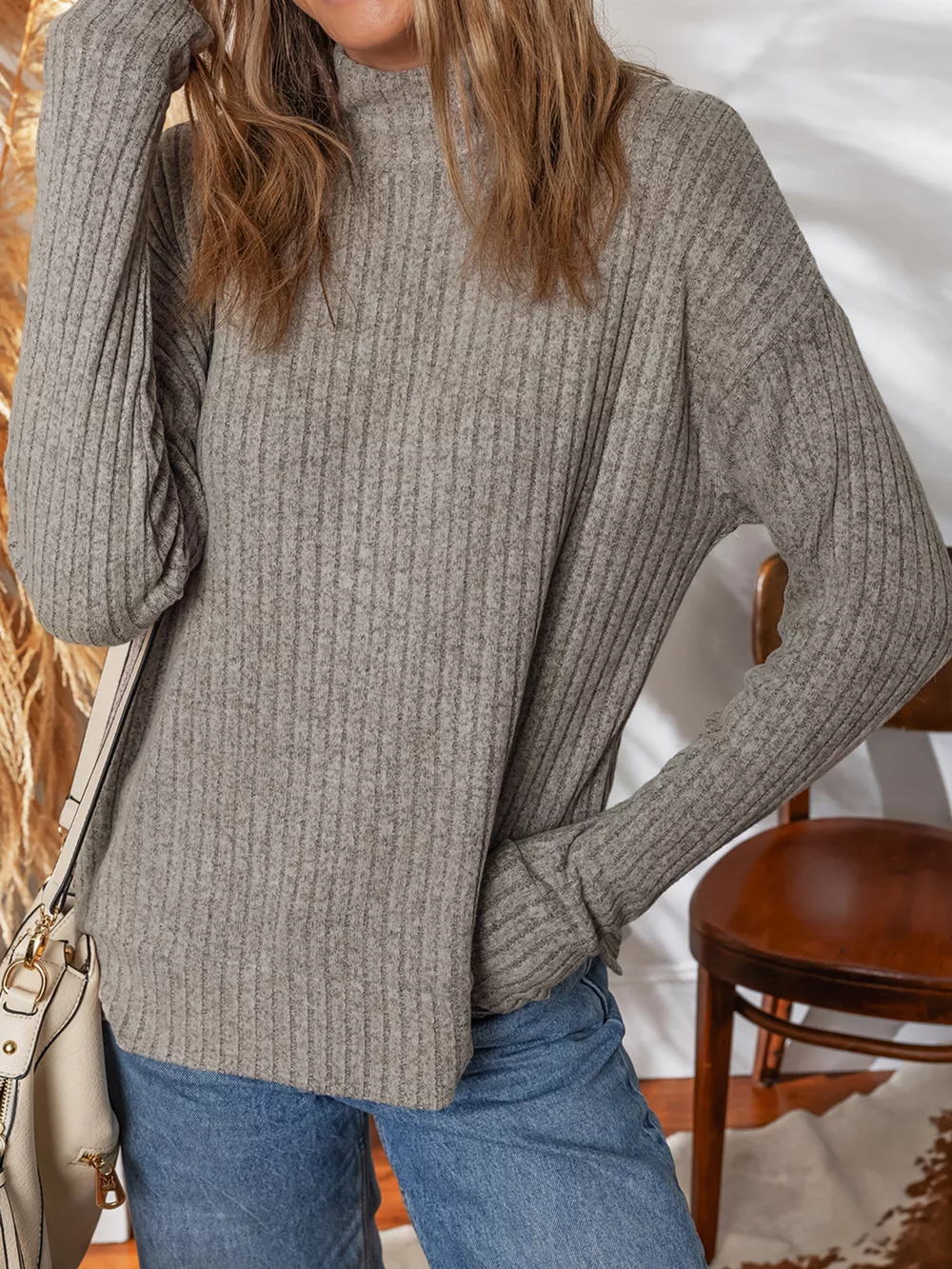 Ribbed High Neck Knitted Top, image 3