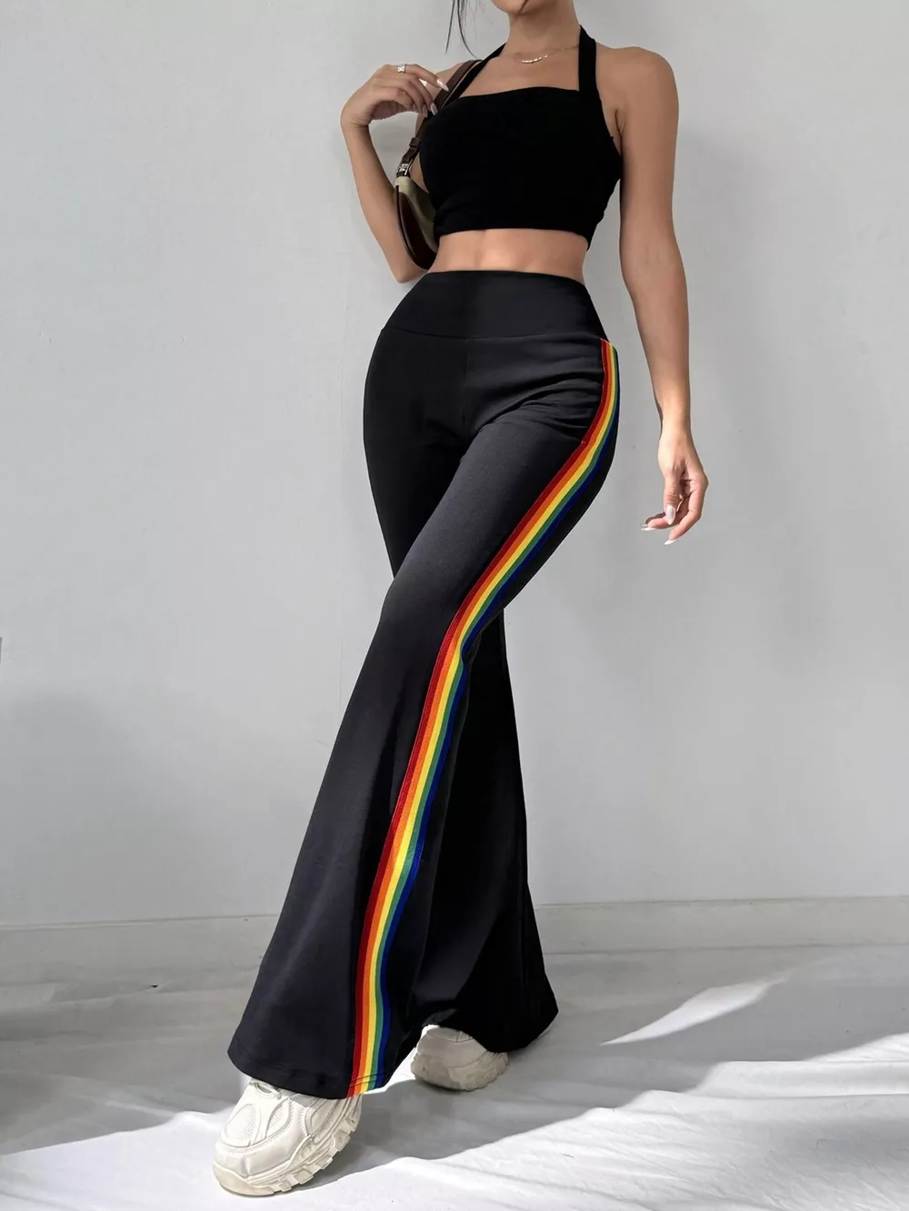High-Waisted Side-Striped Flare Active Pants, image 7