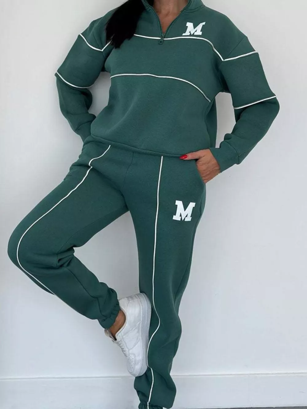 Full Size Striped Quarter Zip Top and Pants Set Plus Size, image 14