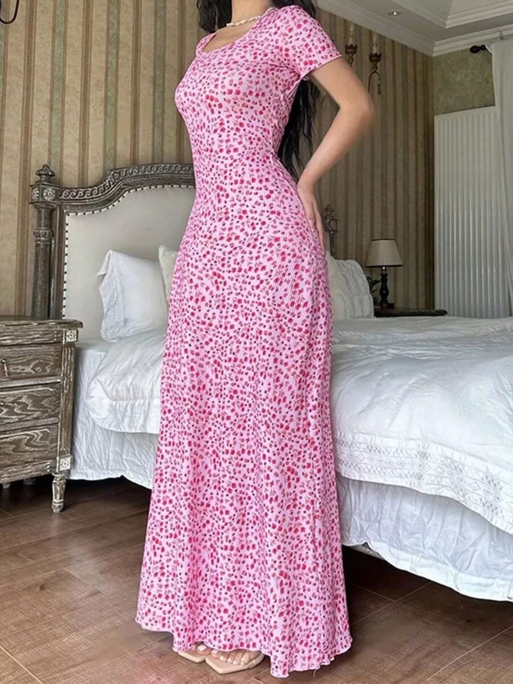 Floral Print Short Sleeve Maxi Dress, image 5
