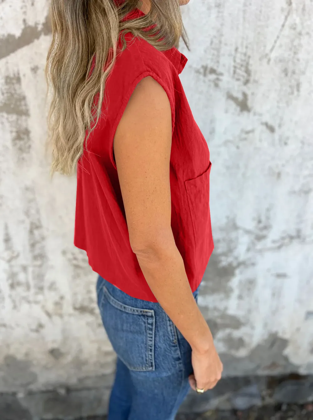 Full Size Button Down Cap Sleeve Linen Shirt Plus Size, image 10
