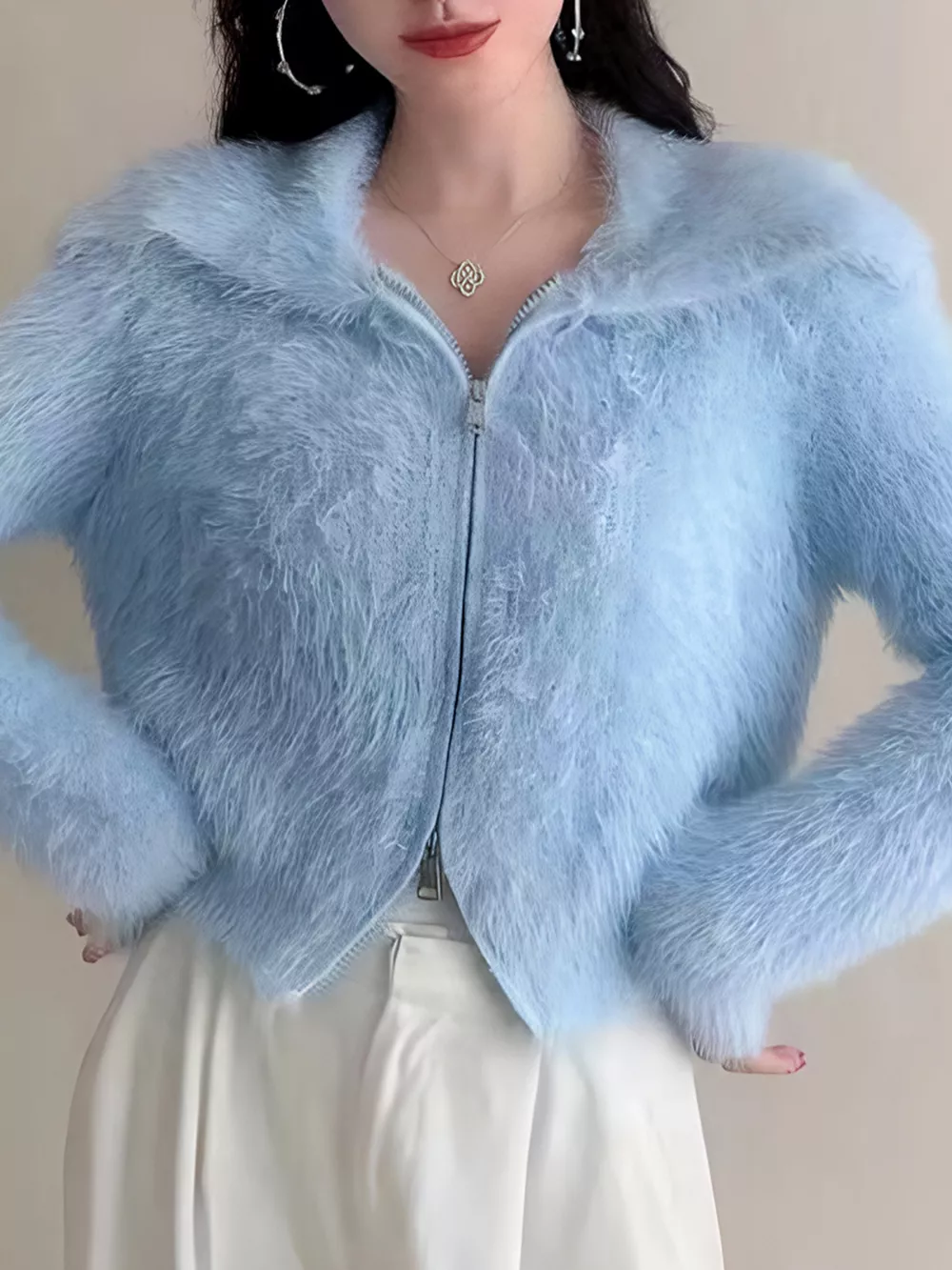 Fluffy Knit Zip-Up Outerwear, image 9