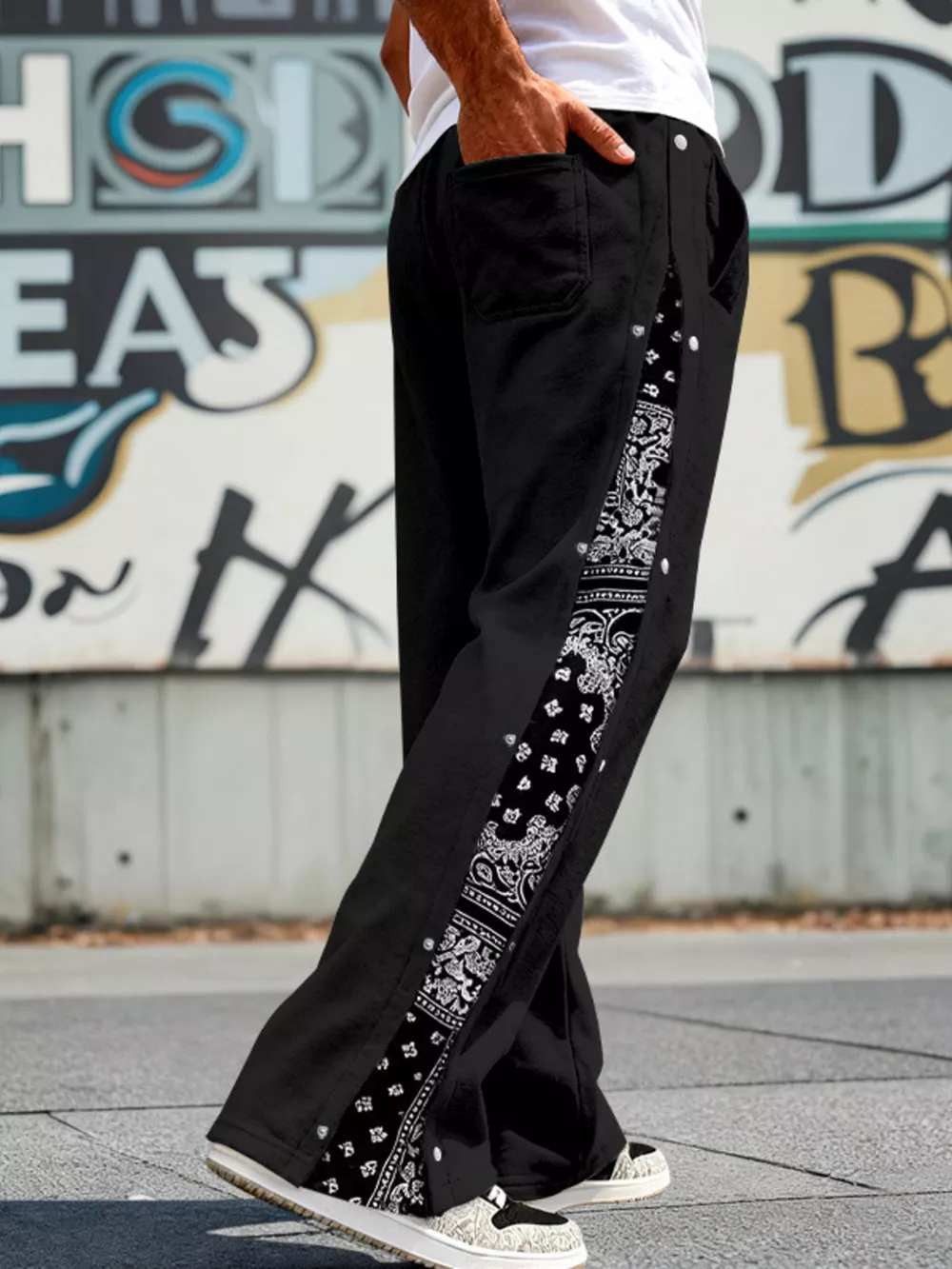 Men's Full Size Side Snap Wide Leg Pants Plus Size, image 6