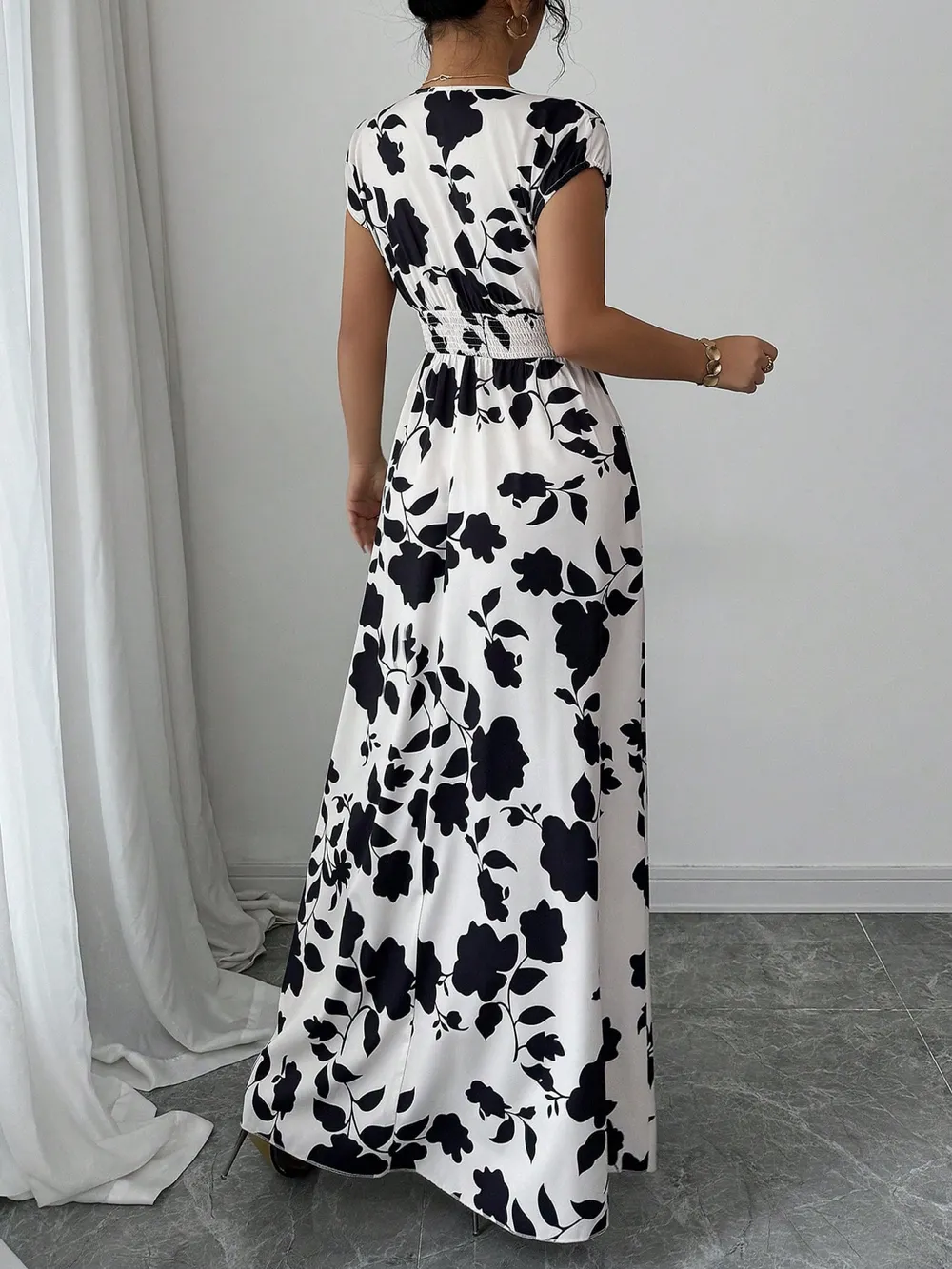 Printed Surplice Cap Sleeve Maxi Dress, image 4