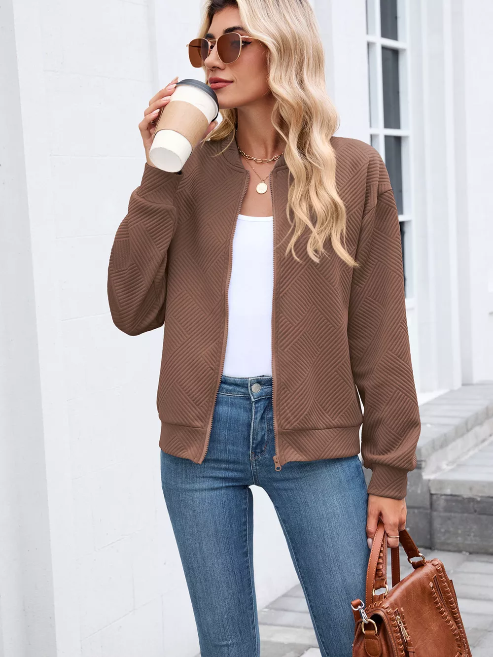 Textured Zip Up Jacket, image 8