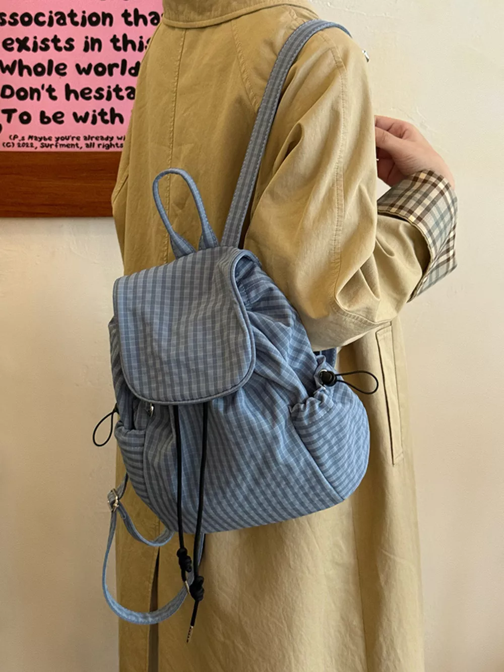 Plaid Drawstring Closure Backpack Bag, image 5