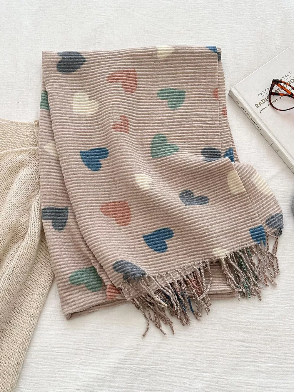 Heart Patterned Tassel Scarf, image 5