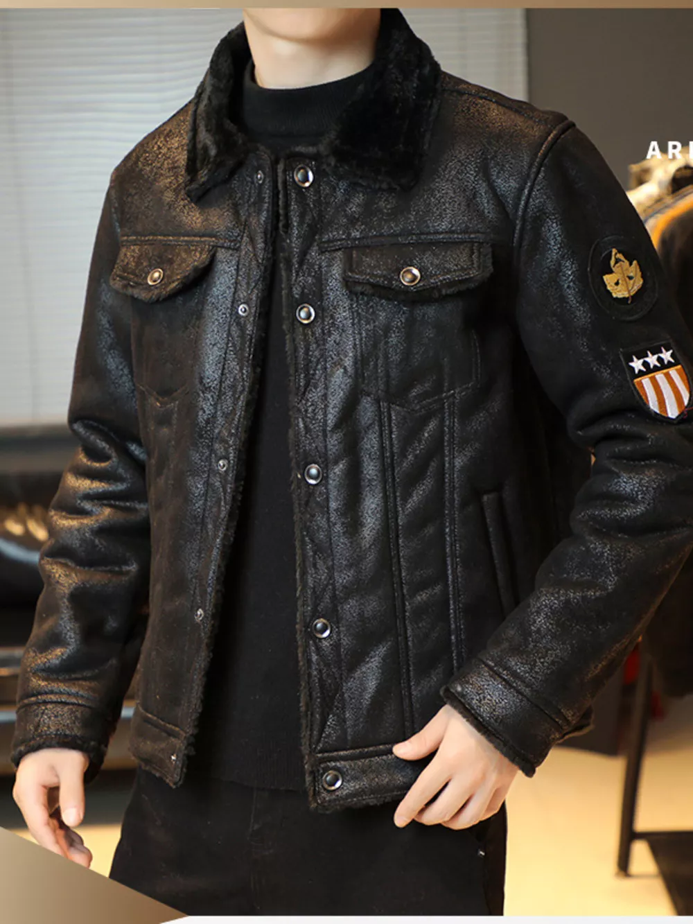 Men's Plus Size Snap Down Fur Collar Jacket