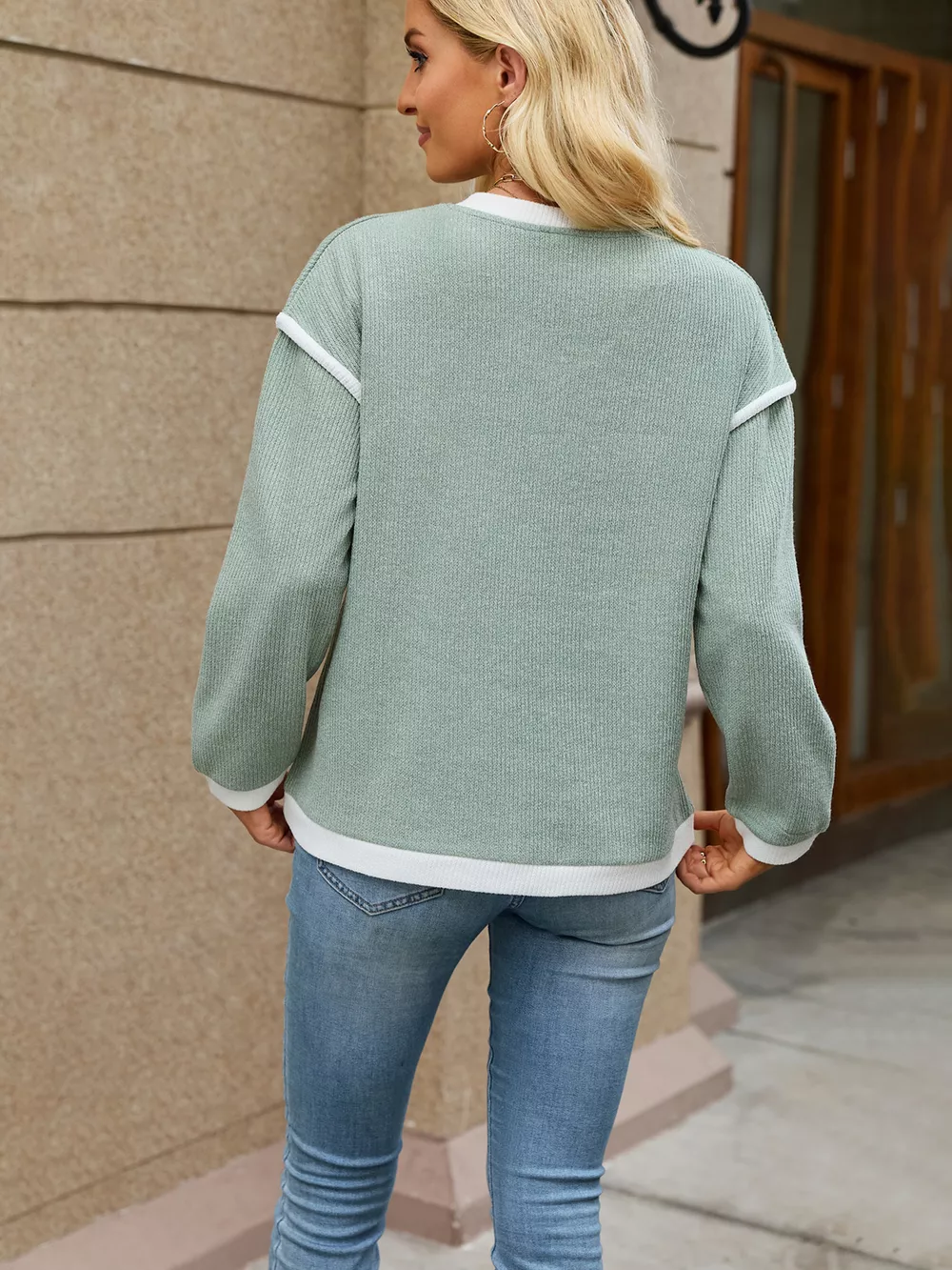 Casual V-Neck Dropped Shoulder Sweater, image 18