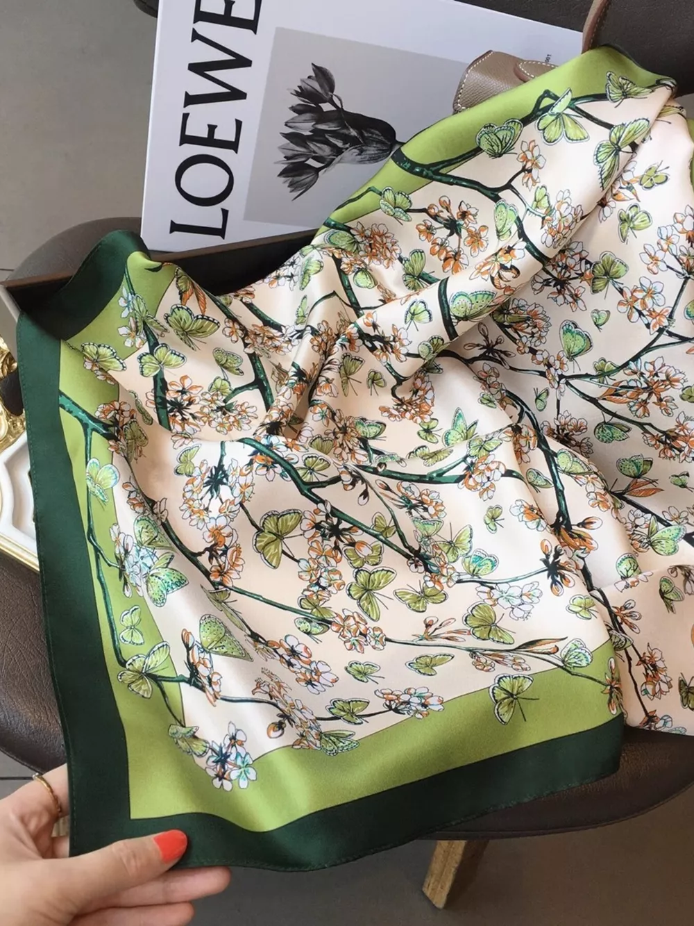 Floral Print Silk Scarf, image 4