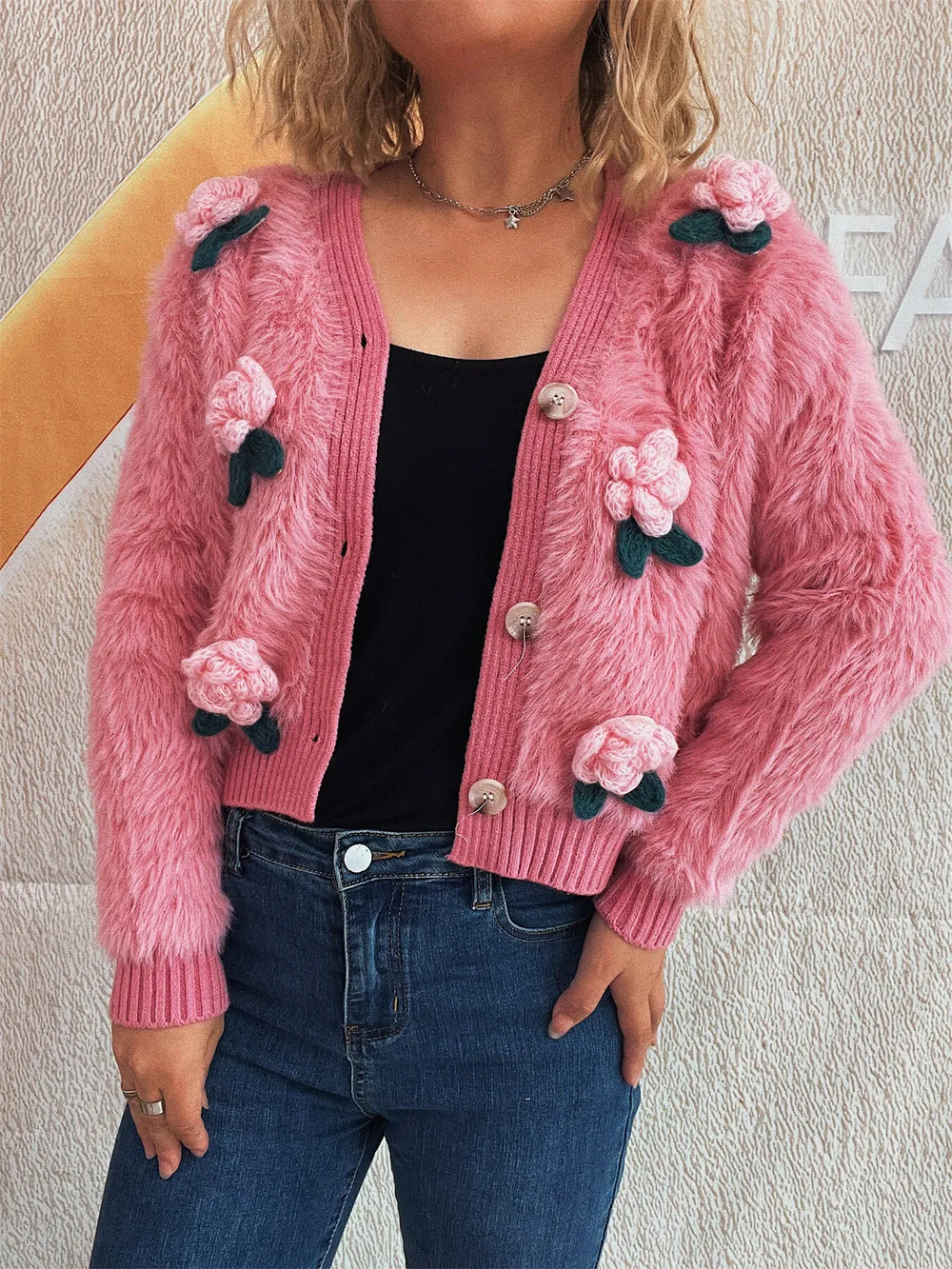 Flower Fuzzy Button-Up Cardigan, image 17